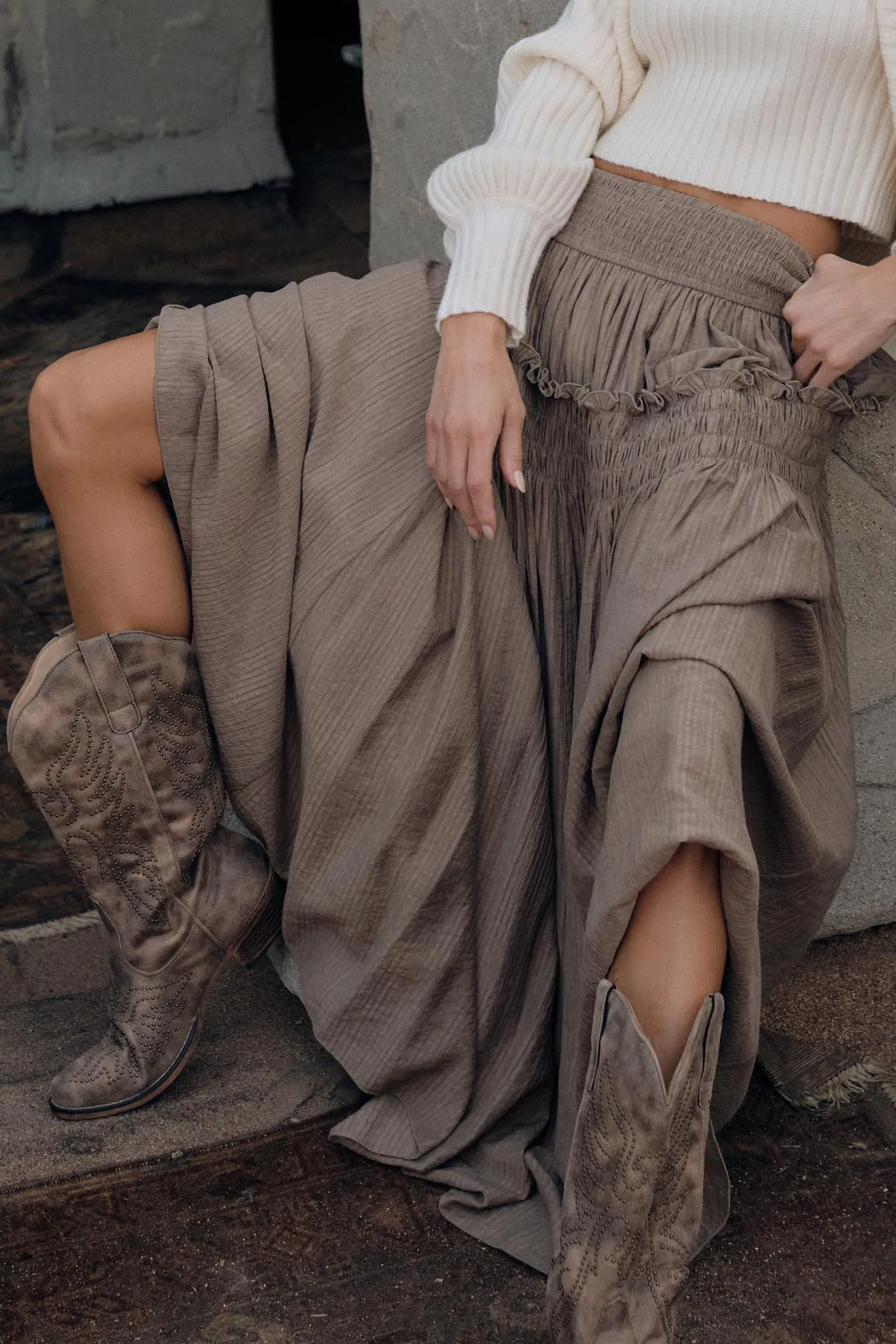 Love You More Smocked Tonal-Stripe Maxi skirt sold by Promesa product image thumbnail 2