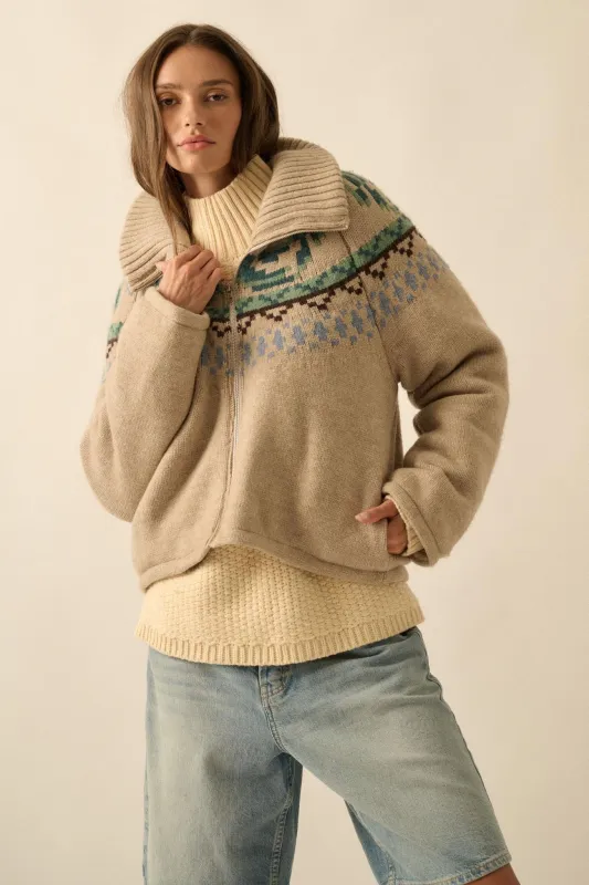 Shetland Skies Faire Isle Zip-Up Sweater Jacket made by Promesa