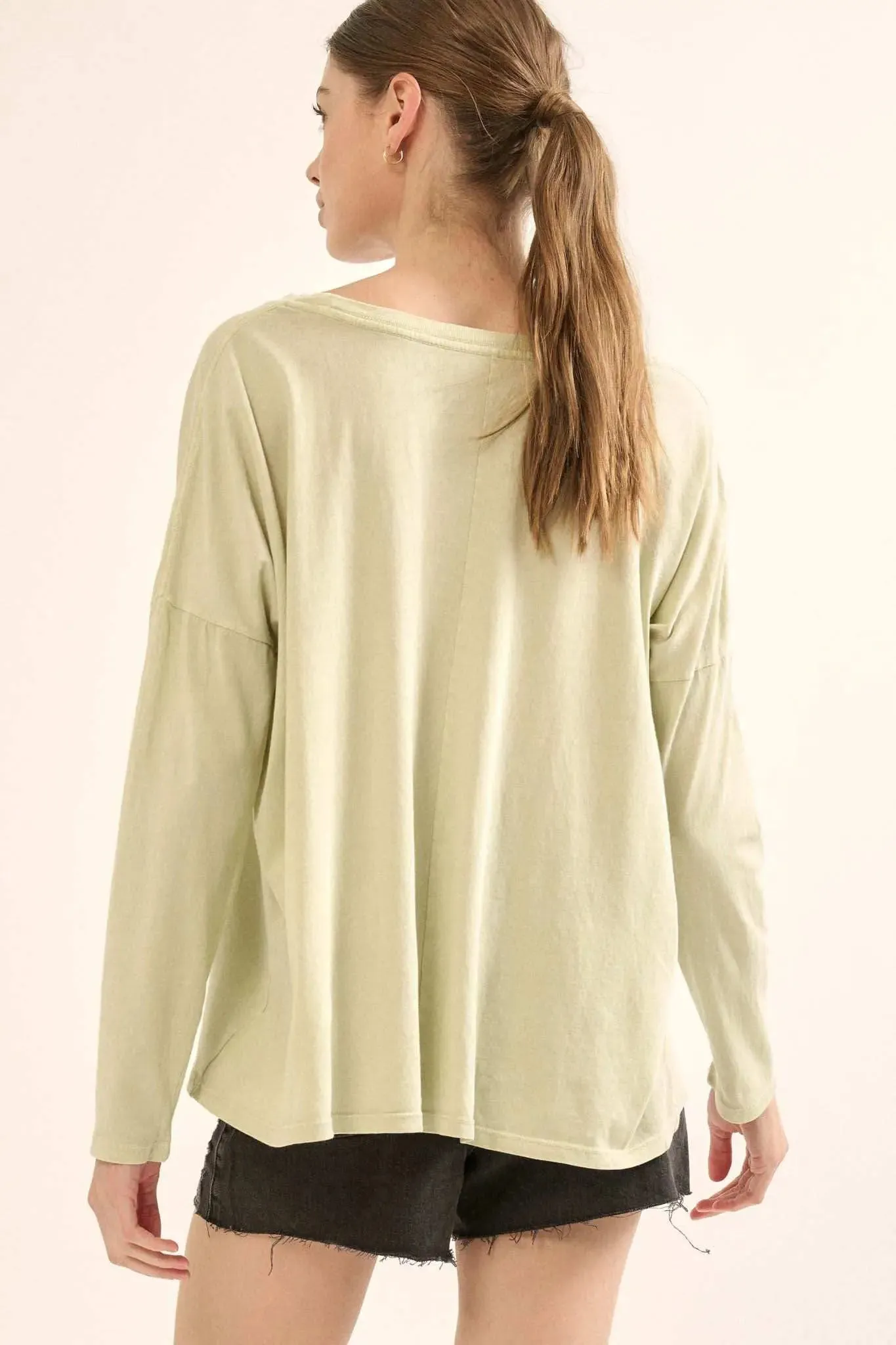 Big Happy Vintage-Washed Oversize Long-Sleeve Tee sold by Promesa product image thumbnail 2