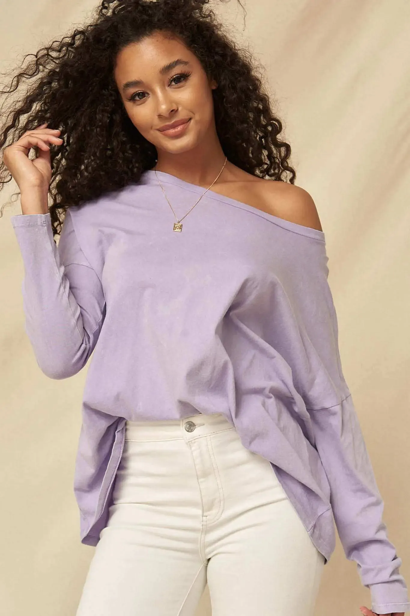 Big Happy Vintage-Washed Oversize Long-Sleeve Tee sold by Promesa product image thumbnail 5