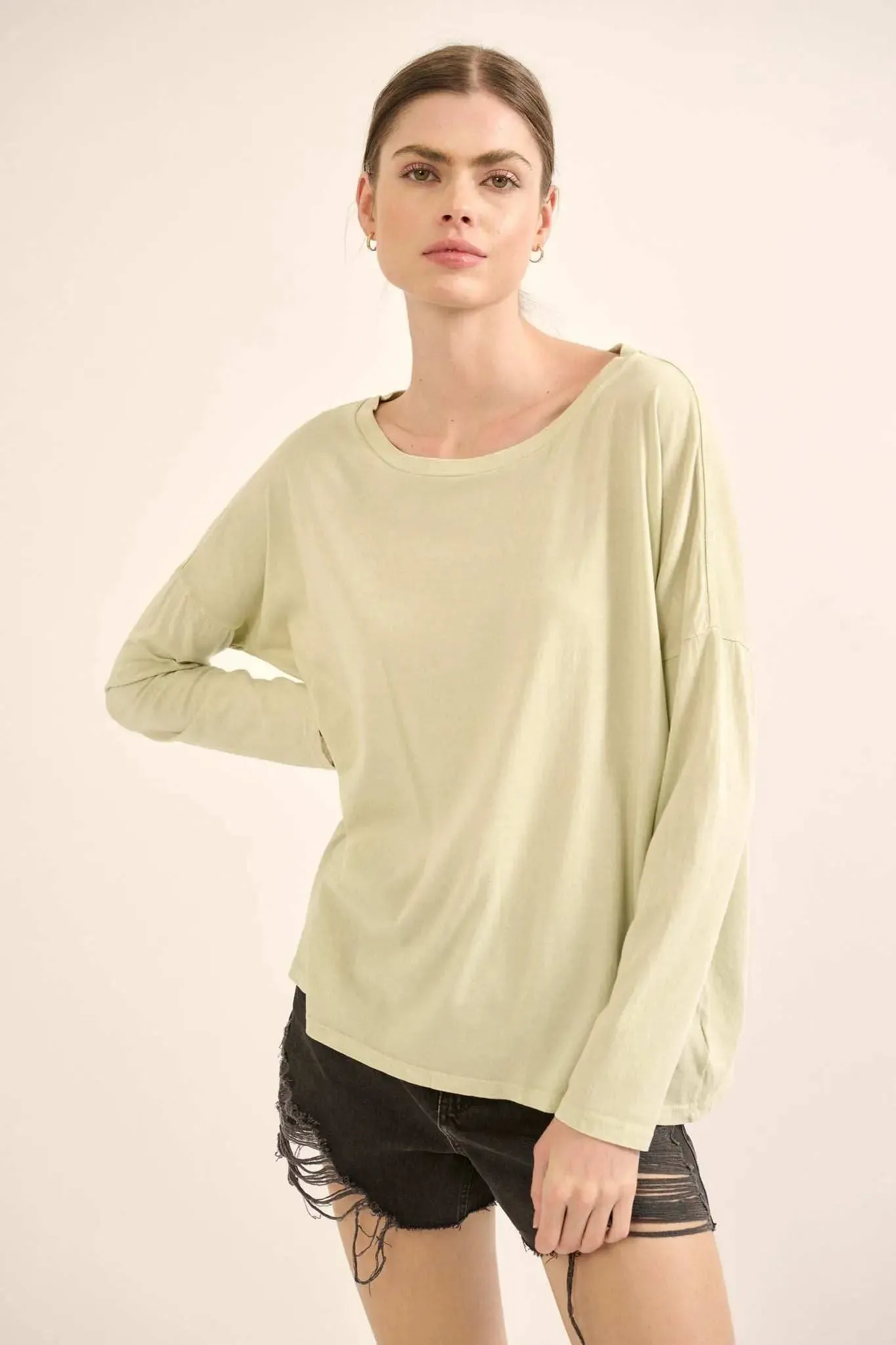 Big Happy Vintage-Washed Oversize Long-Sleeve Tee sold by Promesa product image thumbnail 4