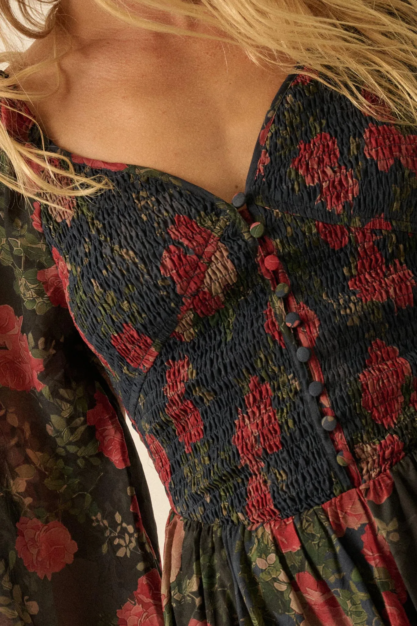 Refined Roses Smocked Floral Maxi Peasant Dress sold by Promesa product image thumbnail 4