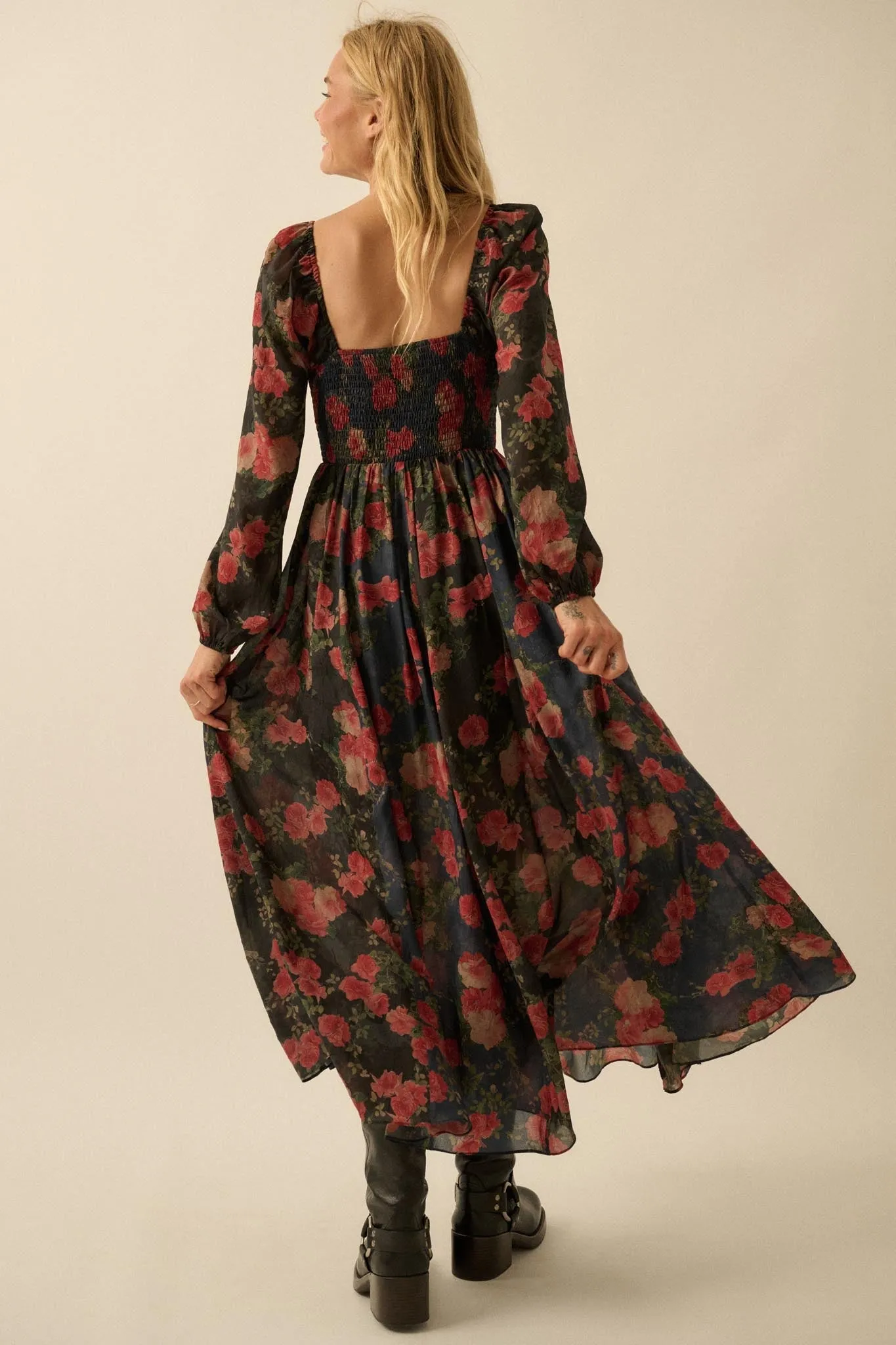 Refined Roses Smocked Floral Maxi Peasant Dress sold by Promesa product image thumbnail 2