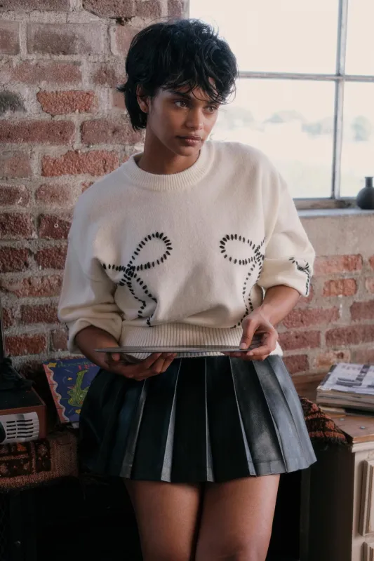 Promise Me Bow-Embroidered Balloon-Sleeve Sweater sold by Promesa