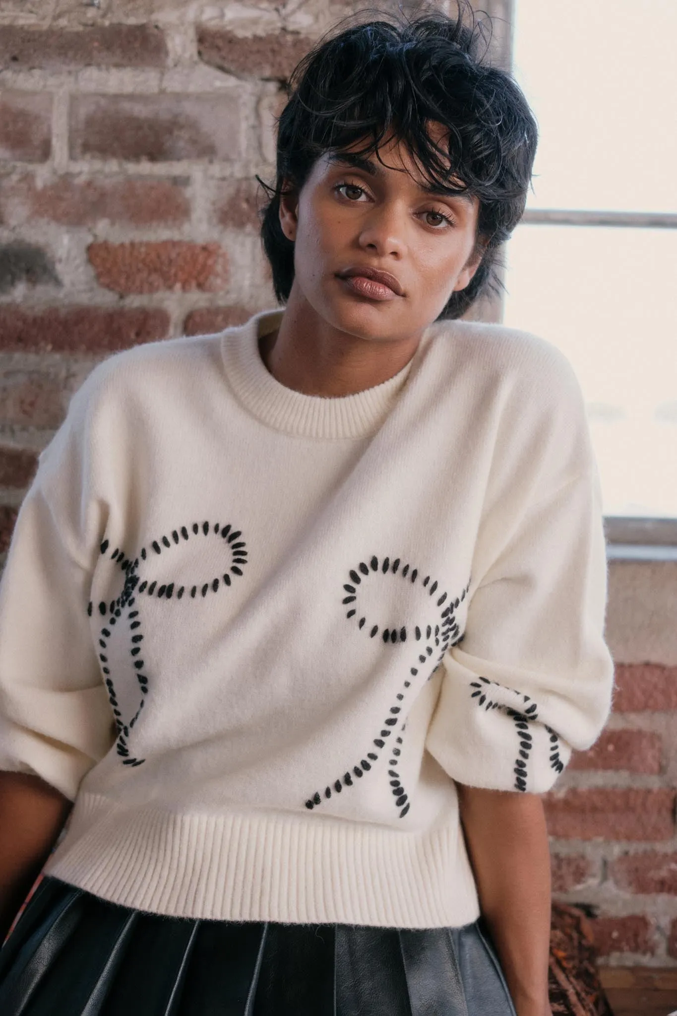 Promise Me Bow-Embroidered Balloon-Sleeve Sweater sold by Promesa product image thumbnail 3