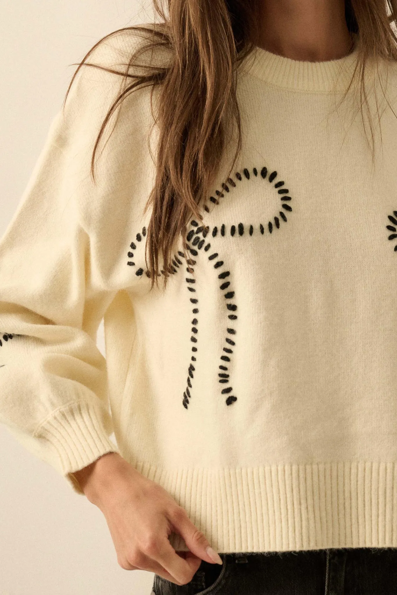 Promise Me Bow-Embroidered Balloon-Sleeve Sweater sold by Promesa product image thumbnail 5