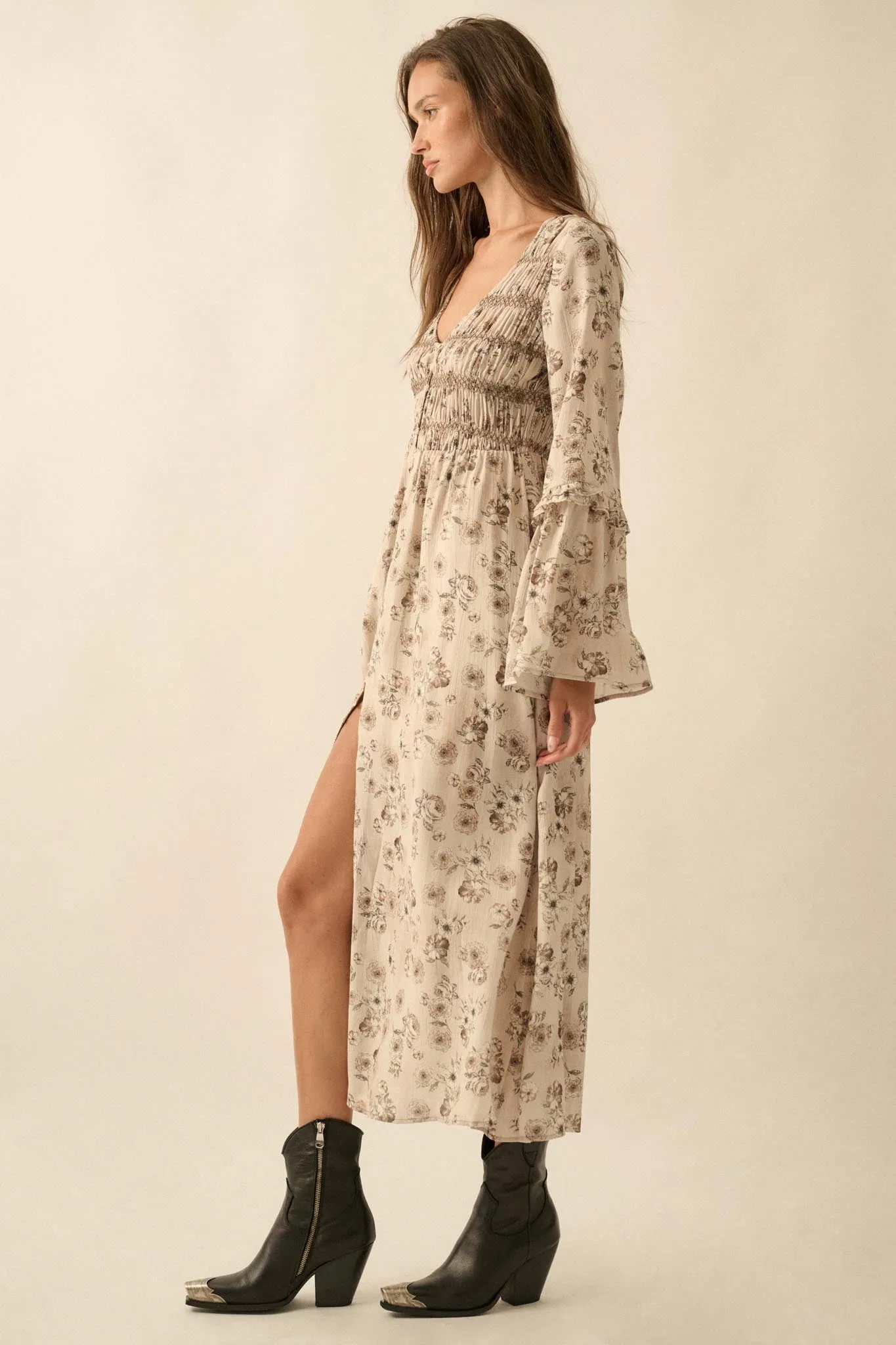 Forever in Bloom Floral Bell-Sleeve Midi Dress sold by Promesa product image thumbnail 5