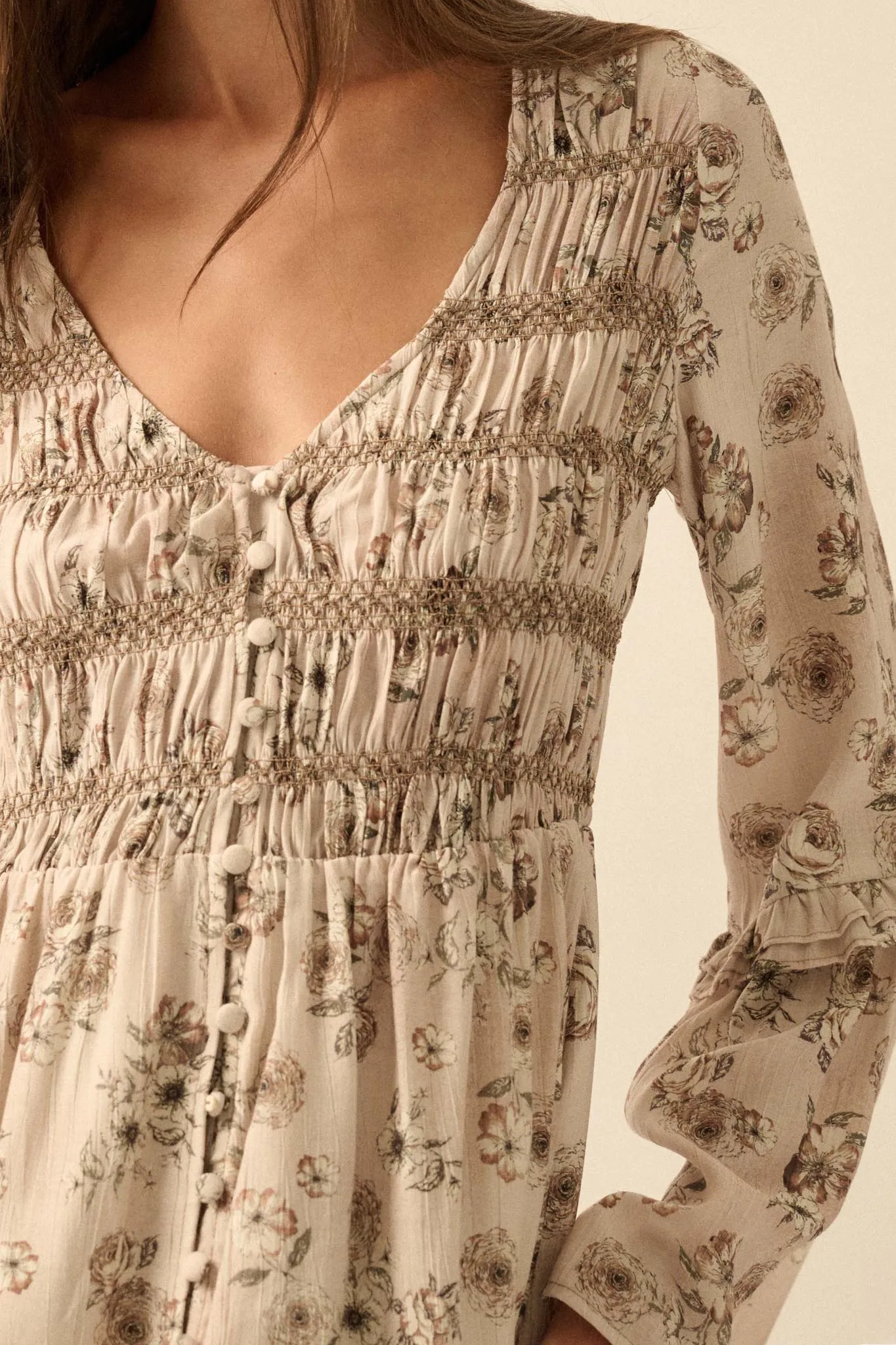 Forever in Bloom Floral Bell-Sleeve Midi Dress sold by Promesa product image thumbnail 2