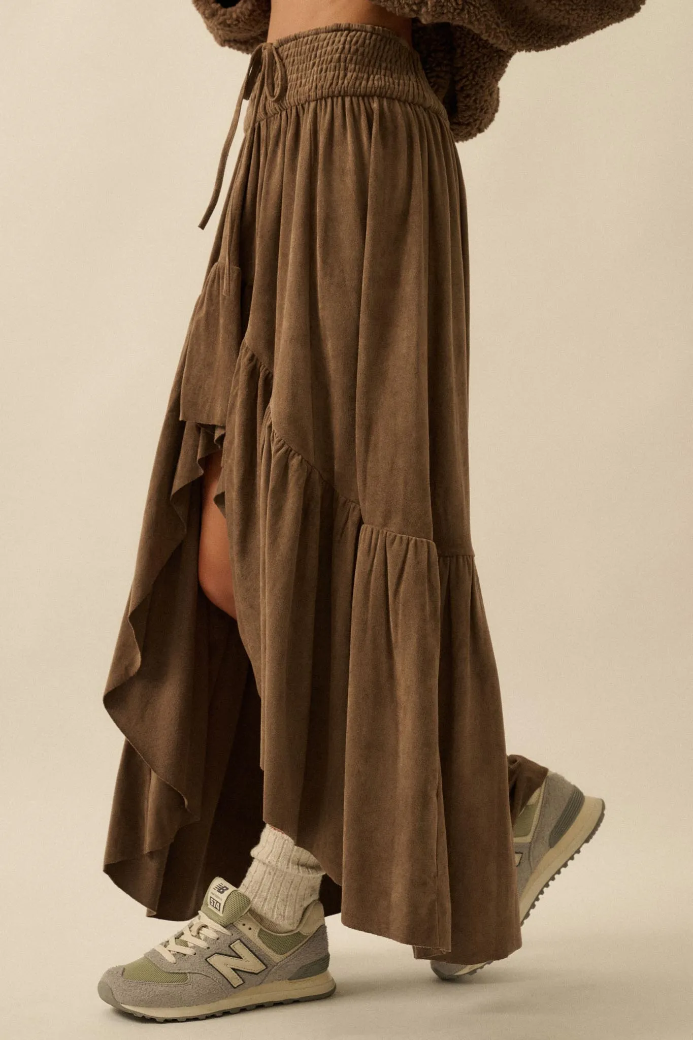 Oh So Soft Vegan Suede High-Low Ruffle Maxi Skirt sold by Promesa product image thumbnail 5