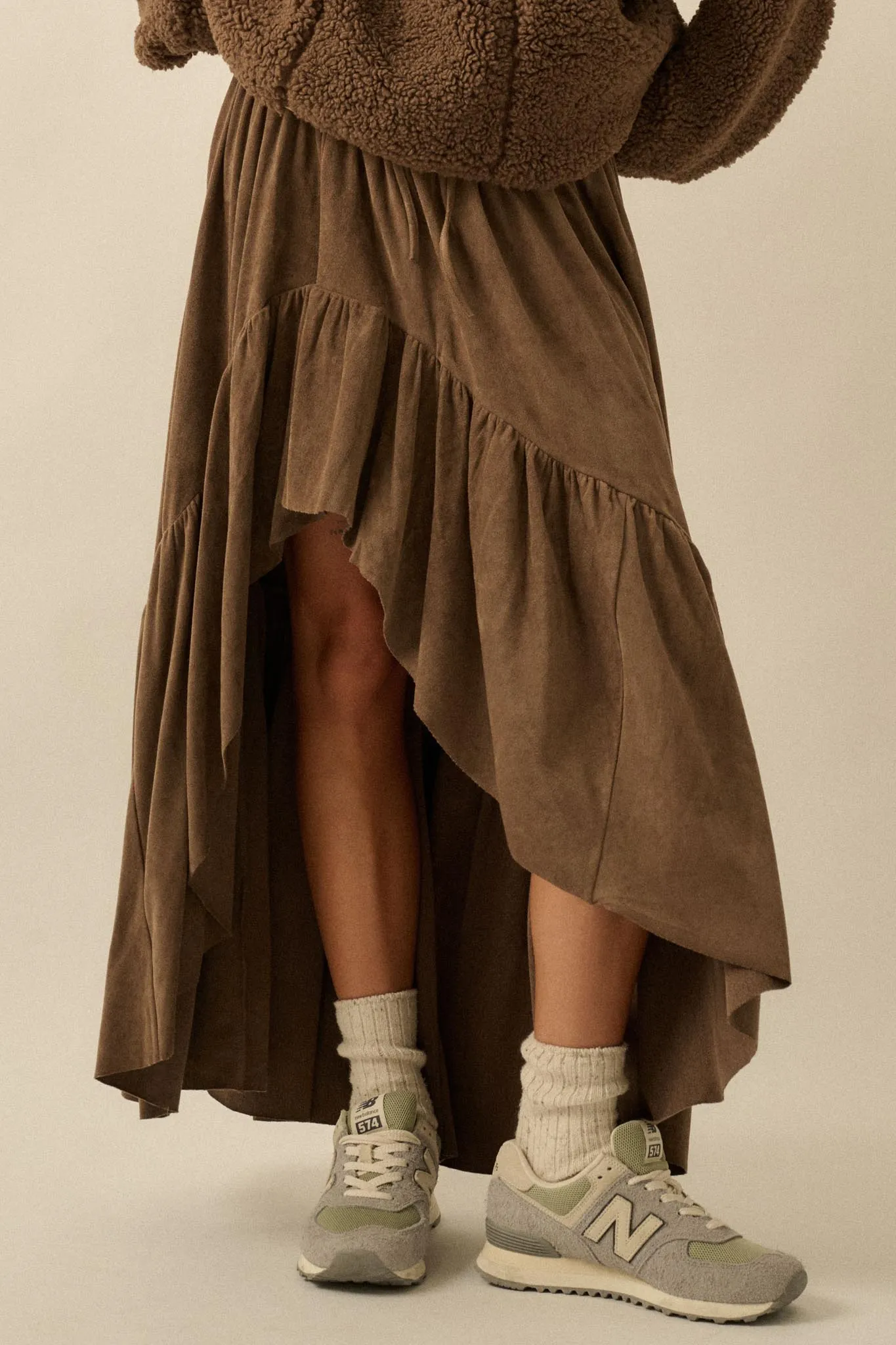 Oh So Soft Vegan Suede High-Low Ruffle Maxi Skirt sold by Promesa product image thumbnail 2