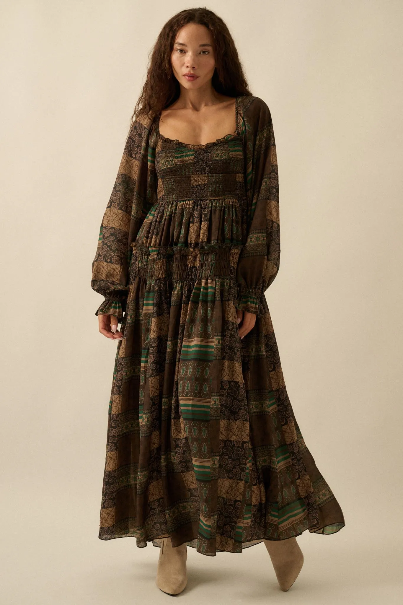 Pieces of Me Patchwork-Print Smocked Maxi Dress sold by Promesa product image thumbnail 2