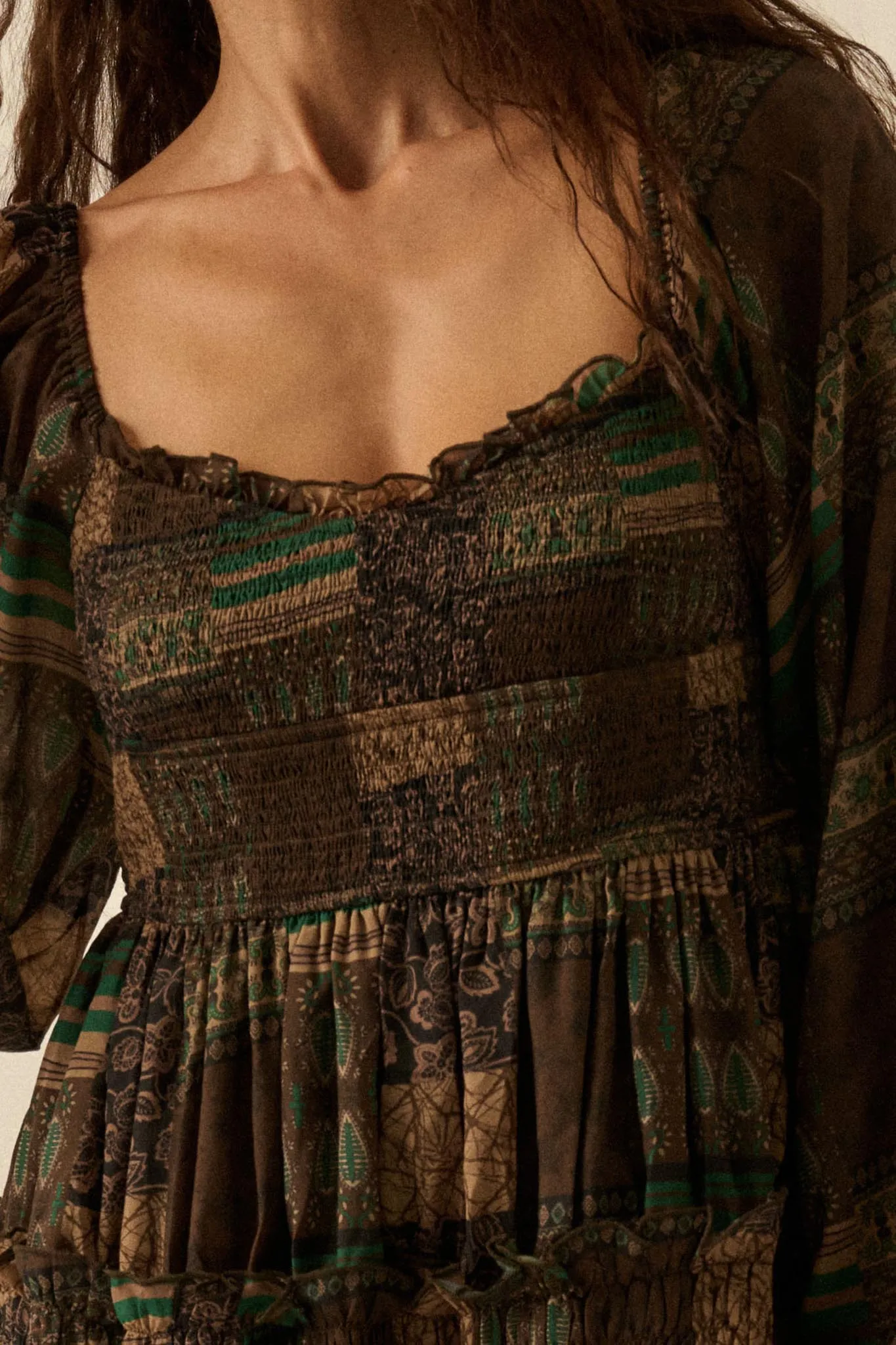 Pieces of Me Patchwork-Print Smocked Maxi Dress sold by Promesa product image thumbnail 3