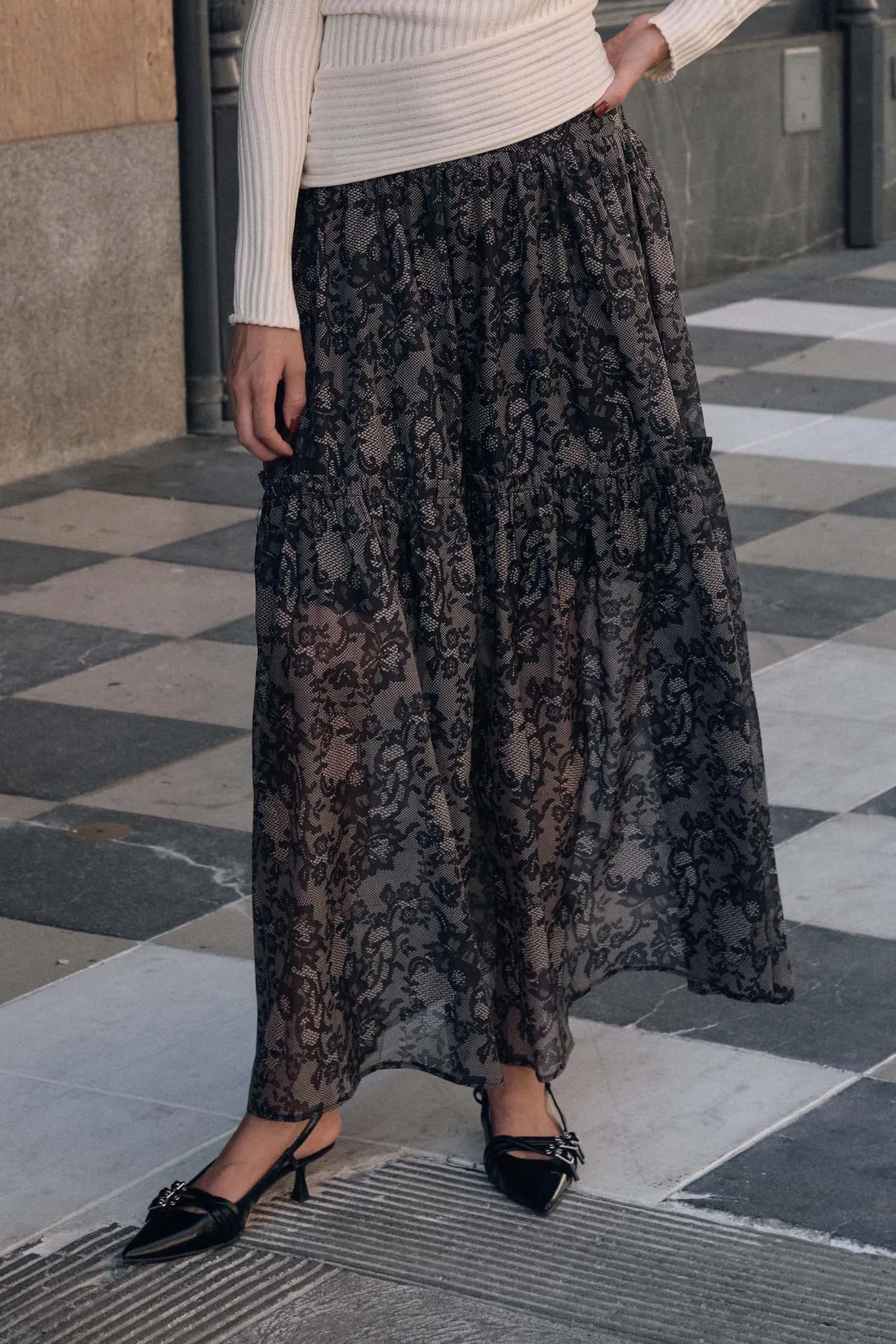 Into the Night Lace-Print Organza Maxi Skirt sold by Promesa product image thumbnail 2