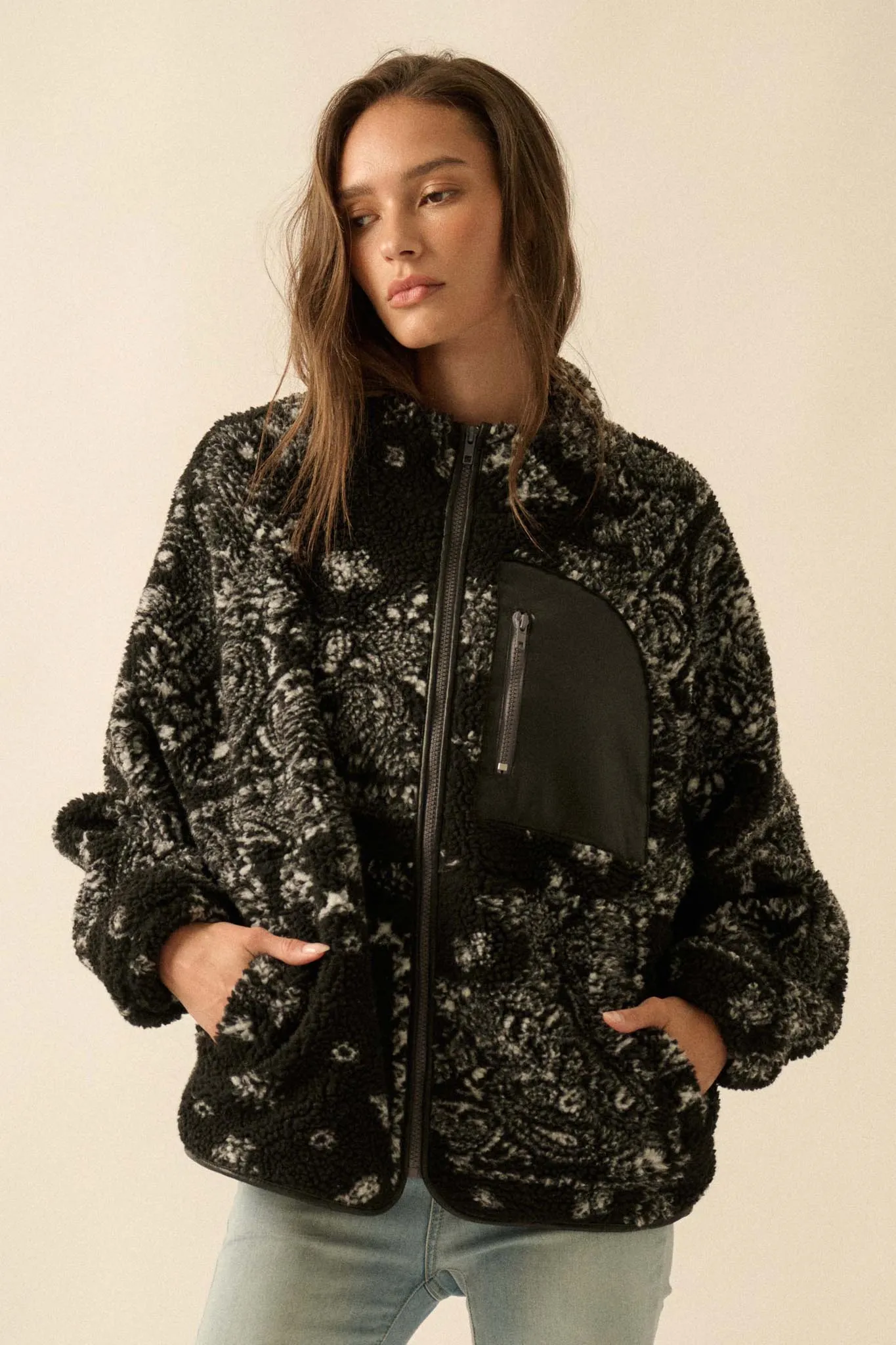 Chasing Dreams Paisley-Print Fleece Zip-Up Jacket sold by Promesa
