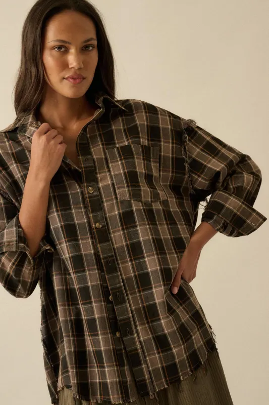 Tartan Threads Plaid Raw-Edge Button-Up Shirt sold by Promesa