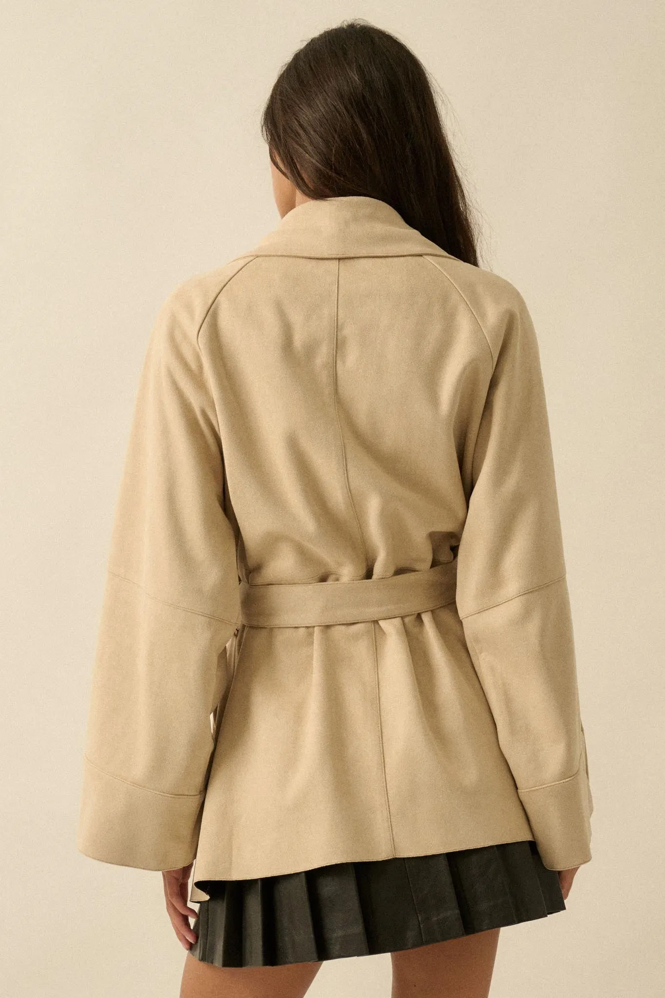 City Life Vegan Suede Belted Cropped Trench Coat sold by Promesa product image thumbnail 2
