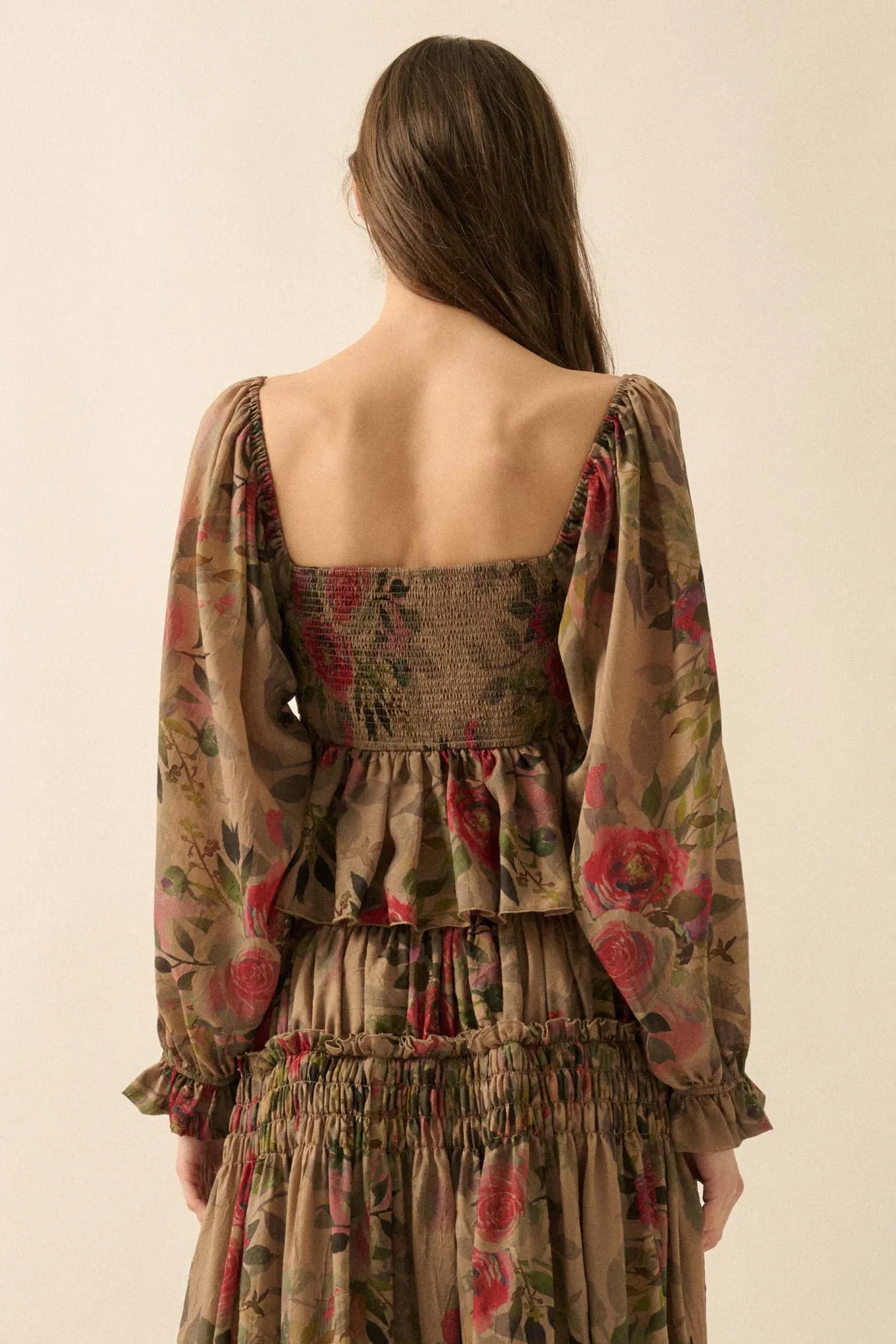 Roaming Blooms Smocked Floral Ruffle Peasant Top sold by Promesa product image thumbnail 2