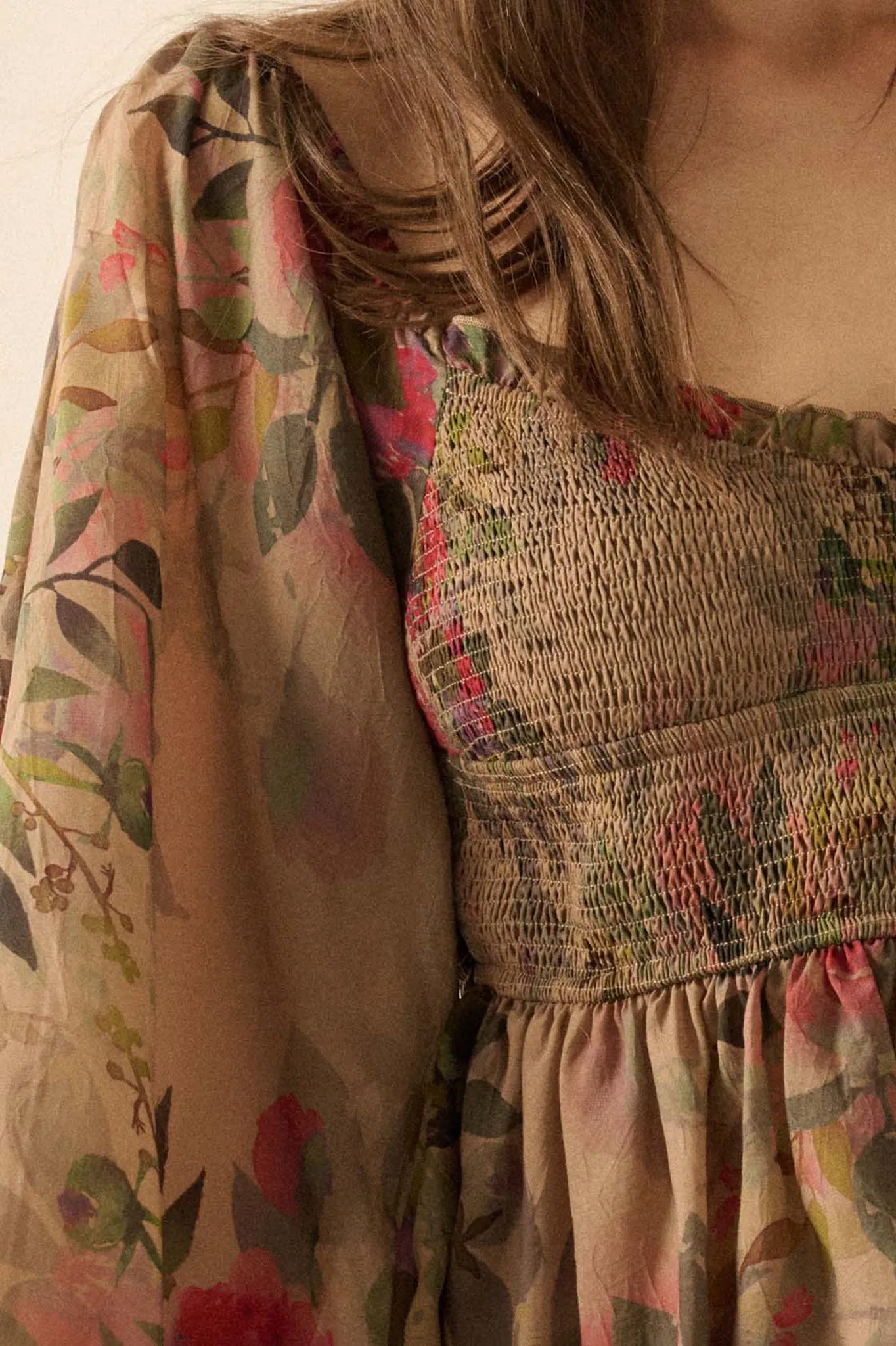 Roaming Blooms Smocked Floral Ruffle Peasant Top sold by Promesa product image thumbnail 4