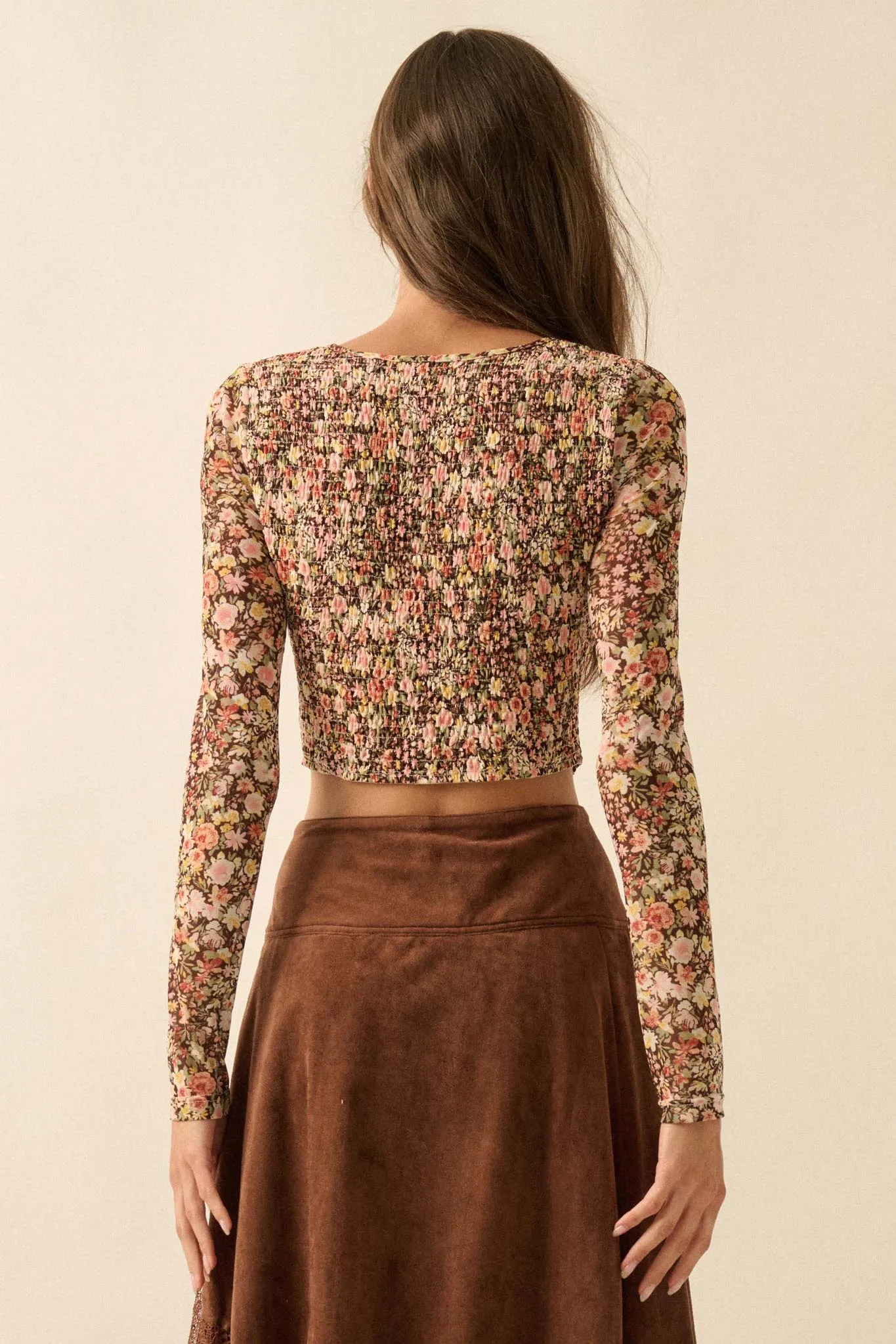 Wildflower Spirit Smocked Floral Mesh Corset Top sold by Promesa product image thumbnail 2