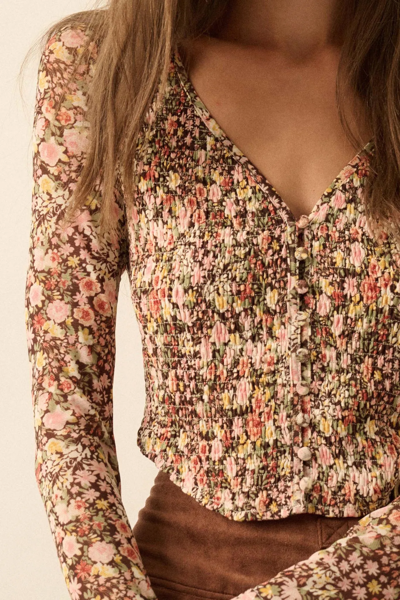 Wildflower Spirit Smocked Floral Mesh Corset Top sold by Promesa product image thumbnail 4