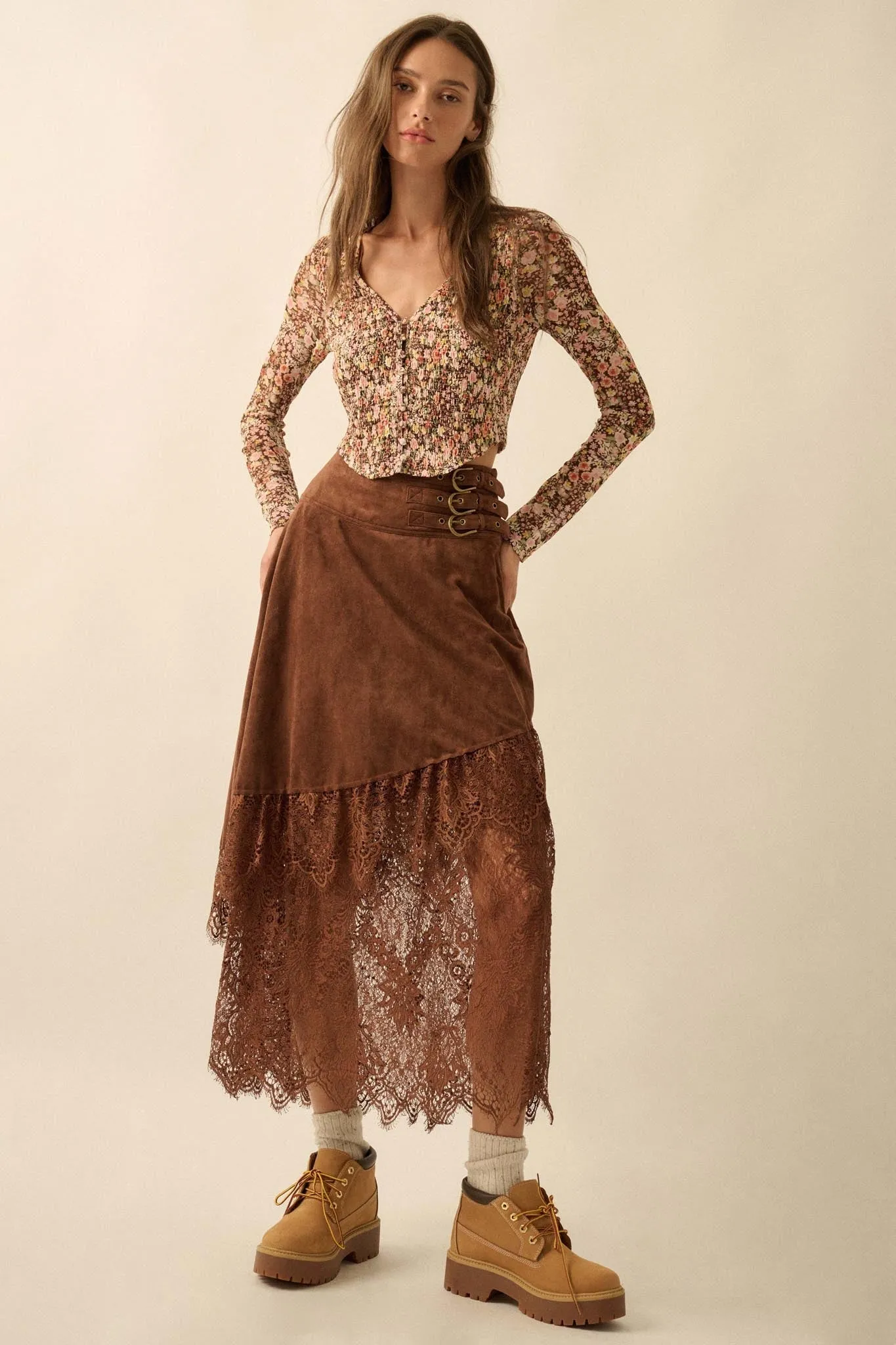 Wildflower Spirit Smocked Floral Mesh Corset Top sold by Promesa product image thumbnail 3