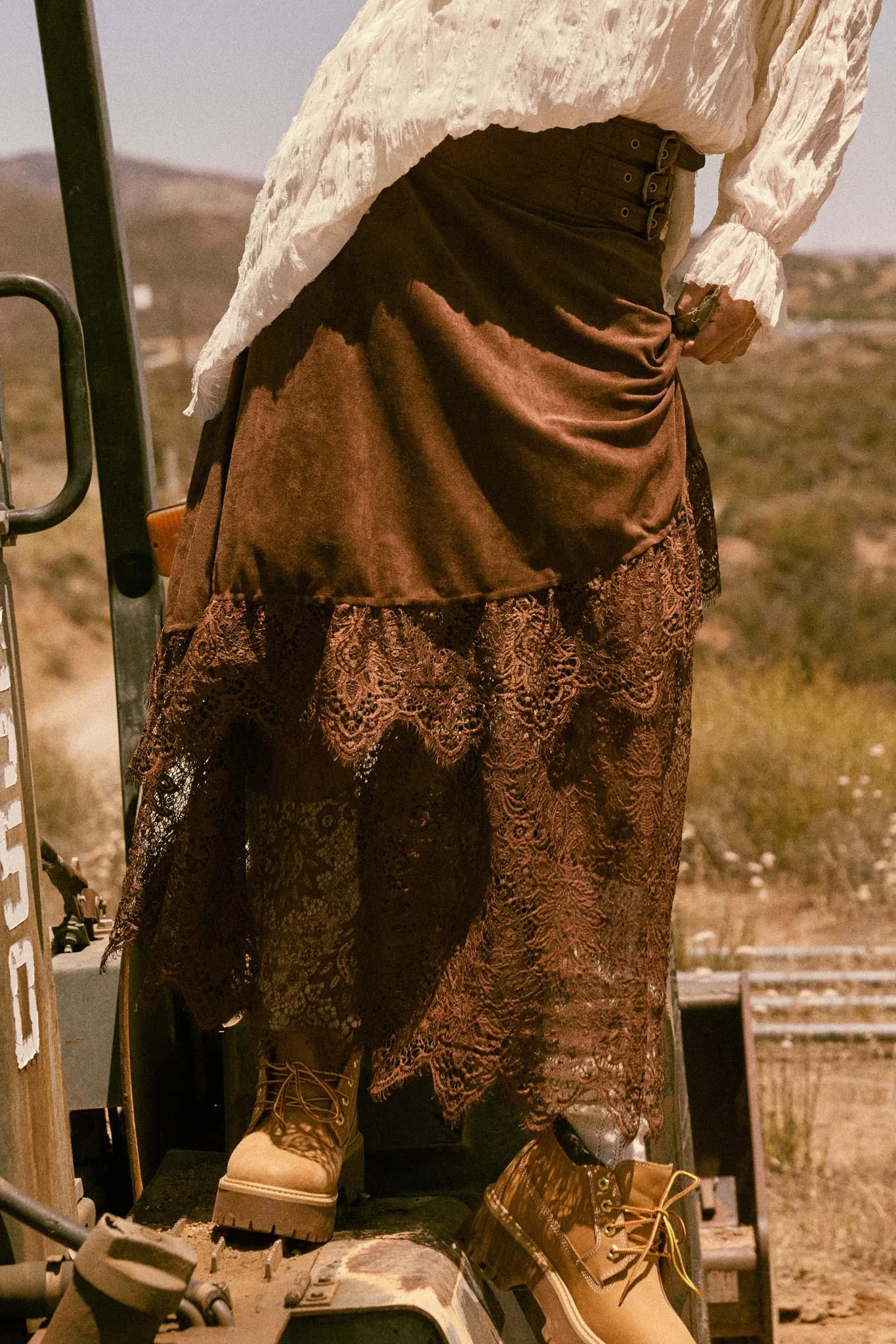 Angelic Touch Vegan Suede and Lace Maxi Skirt sold by Promesa product image thumbnail 2