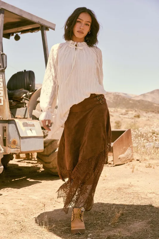 Angelic Touch Vegan Suede and Lace Maxi Skirt sold by Promesa