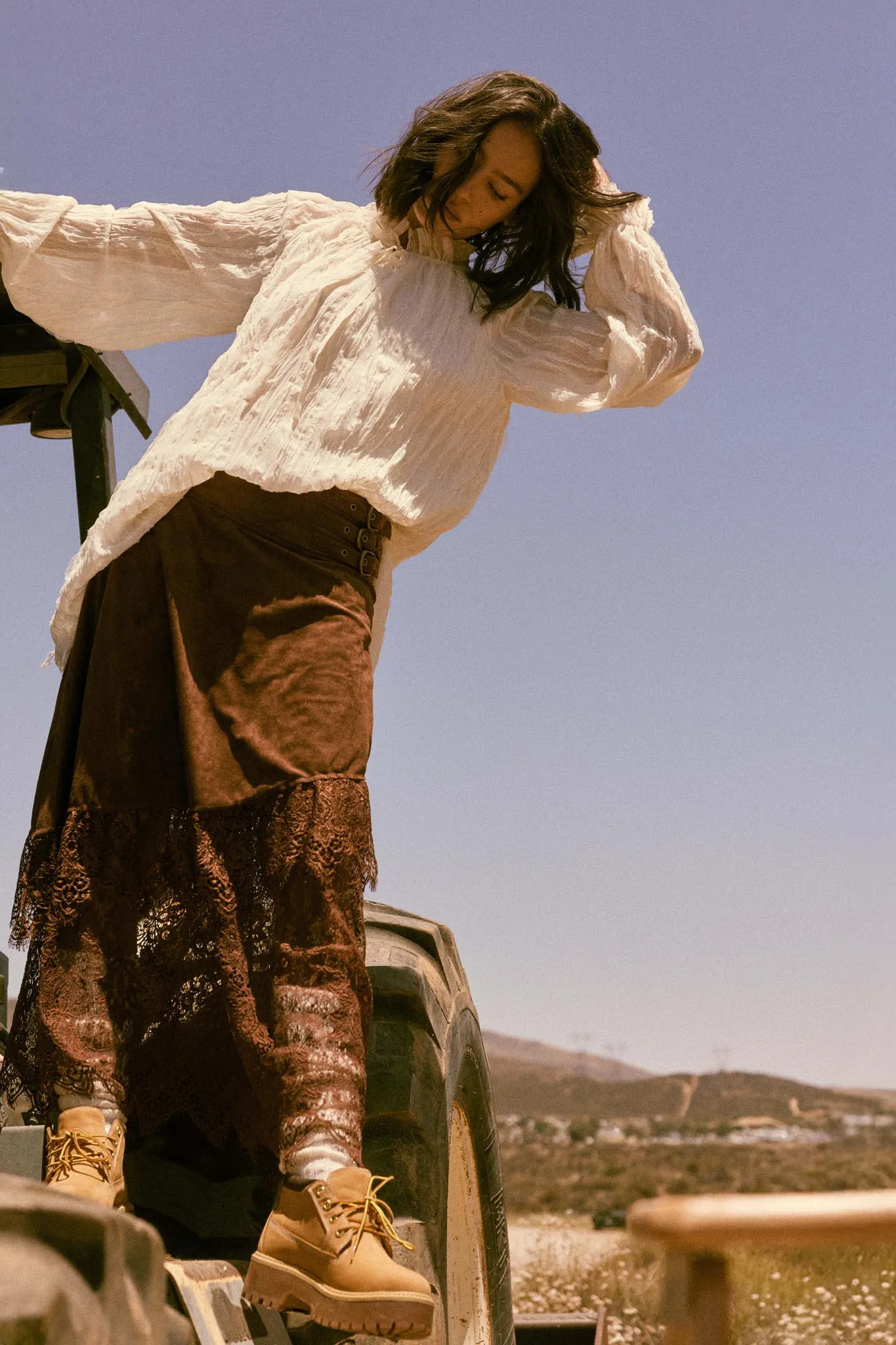 Angelic Touch Vegan Suede and Lace Maxi Skirt sold by Promesa product image thumbnail 3