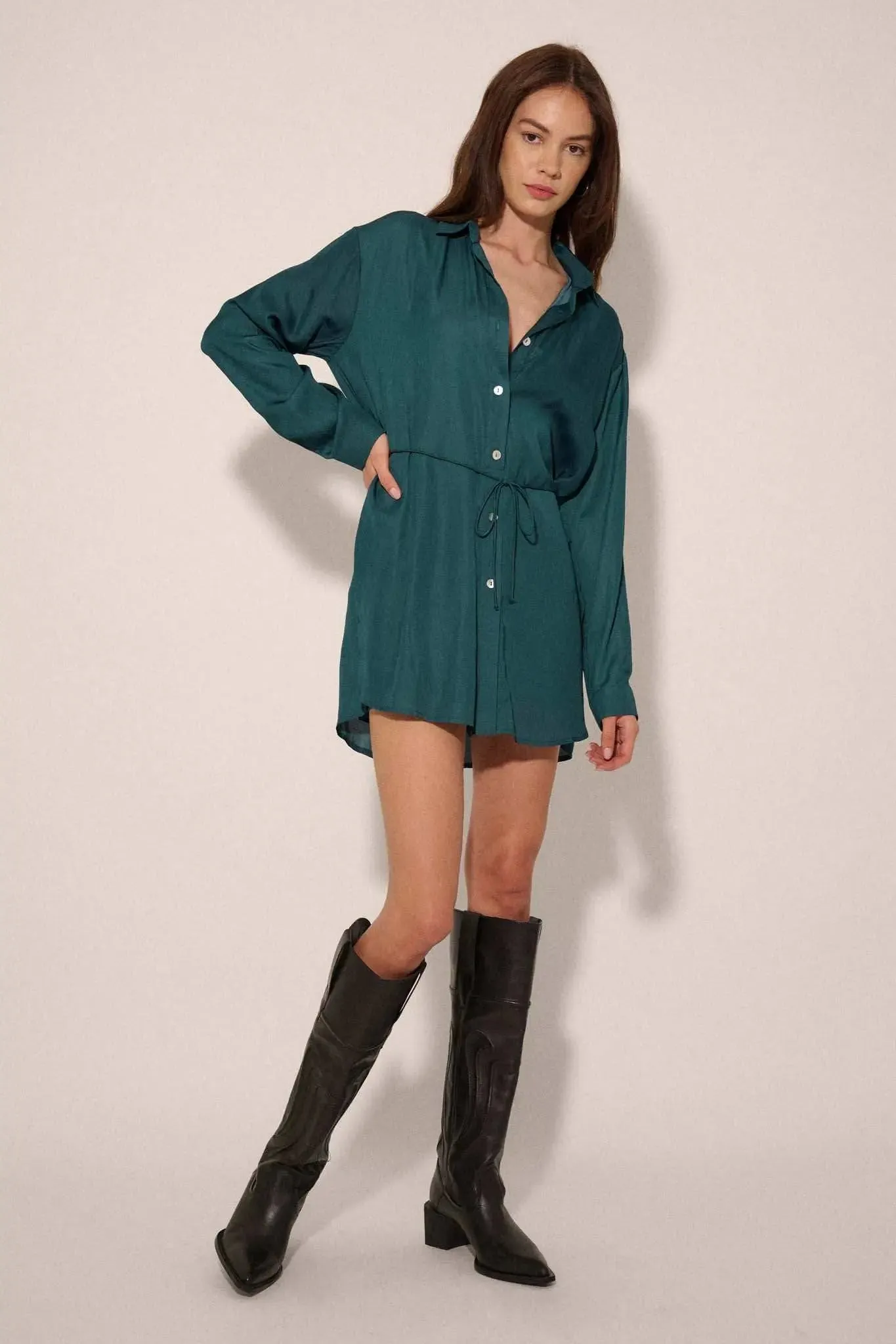 Nine to Five Matte Satin Button-Up Shirt Romper sold by Promesa product image thumbnail 4