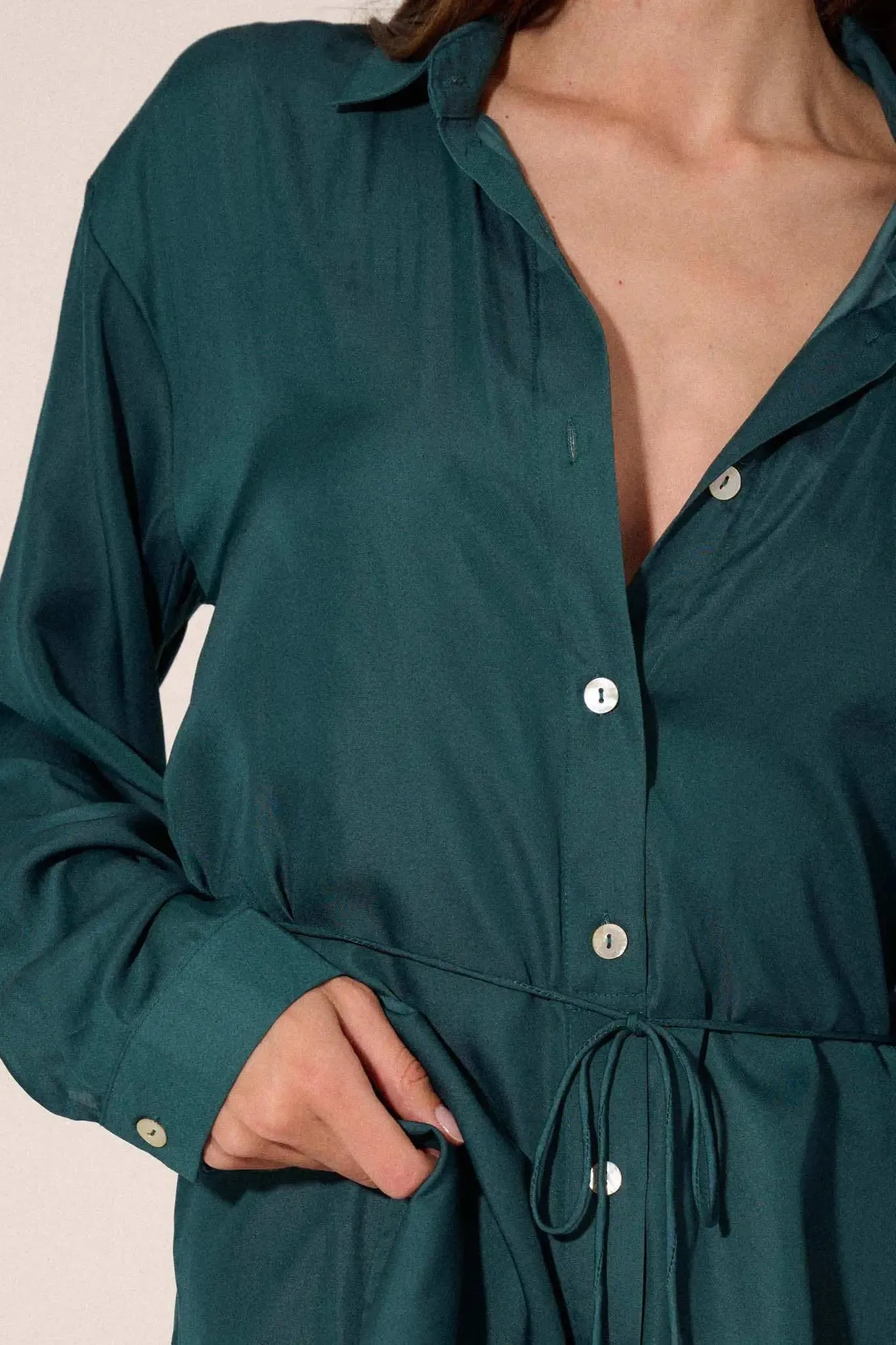 Nine to Five Matte Satin Button-Up Shirt Romper sold by Promesa product image thumbnail 2
