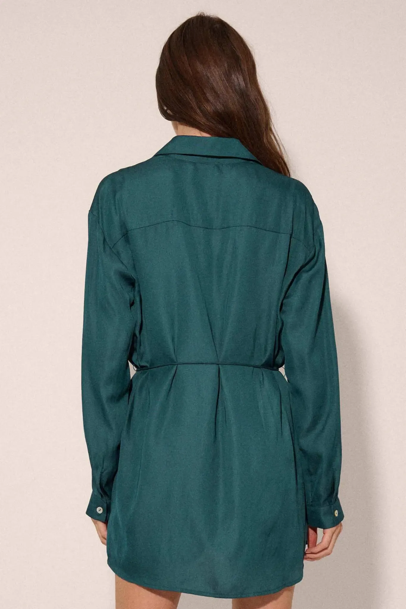 Nine to Five Matte Satin Button-Up Shirt Romper sold by Promesa product image thumbnail 5
