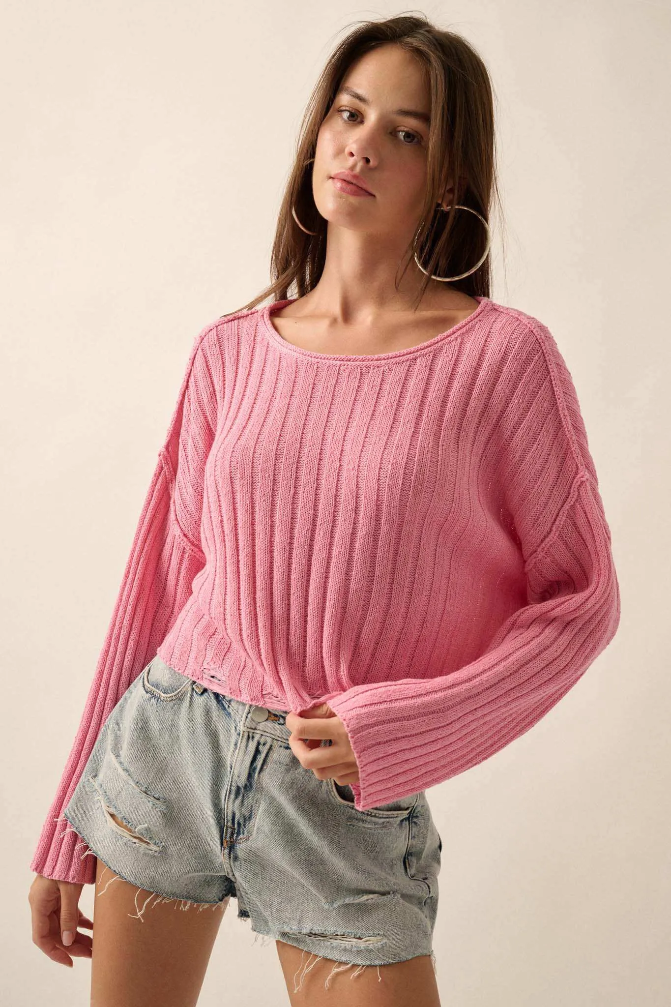 Mad Love Distressed Ribbed Knit Sweater sold by Promesa product image thumbnail 5