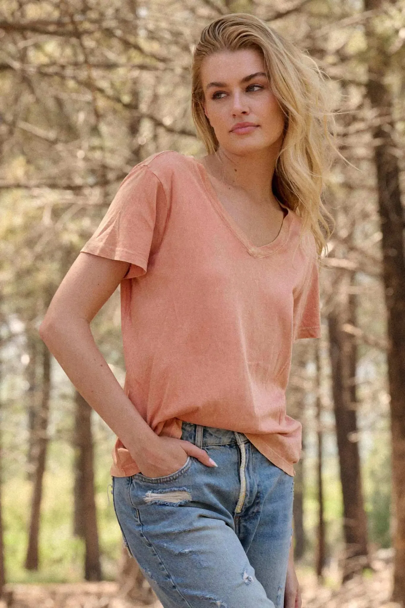 Forever Fave Vintage-Wash Cotton V-Neck Tee sold by Promesa
