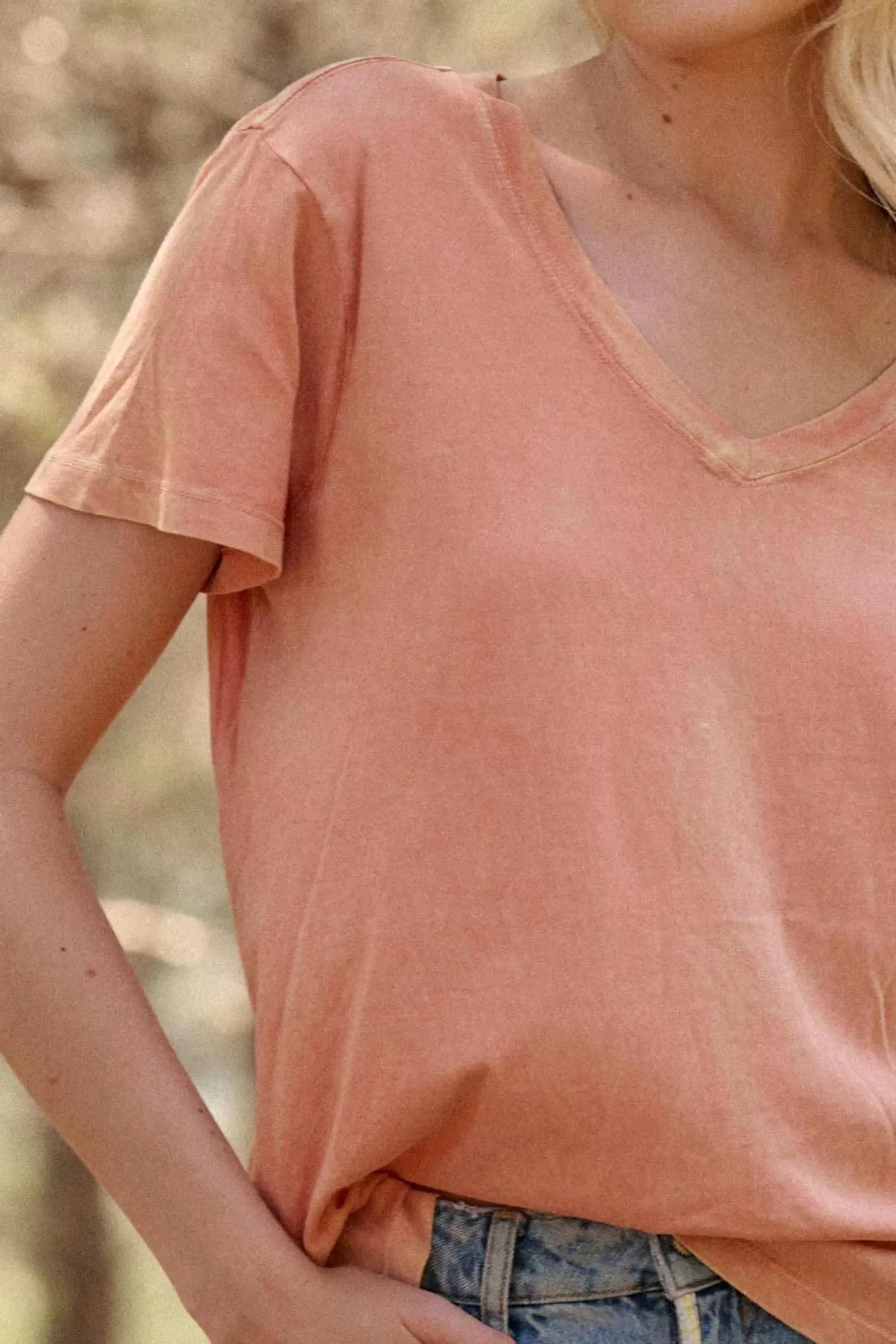 Forever Fave Vintage-Wash Cotton V-Neck Tee sold by Promesa product image thumbnail 2