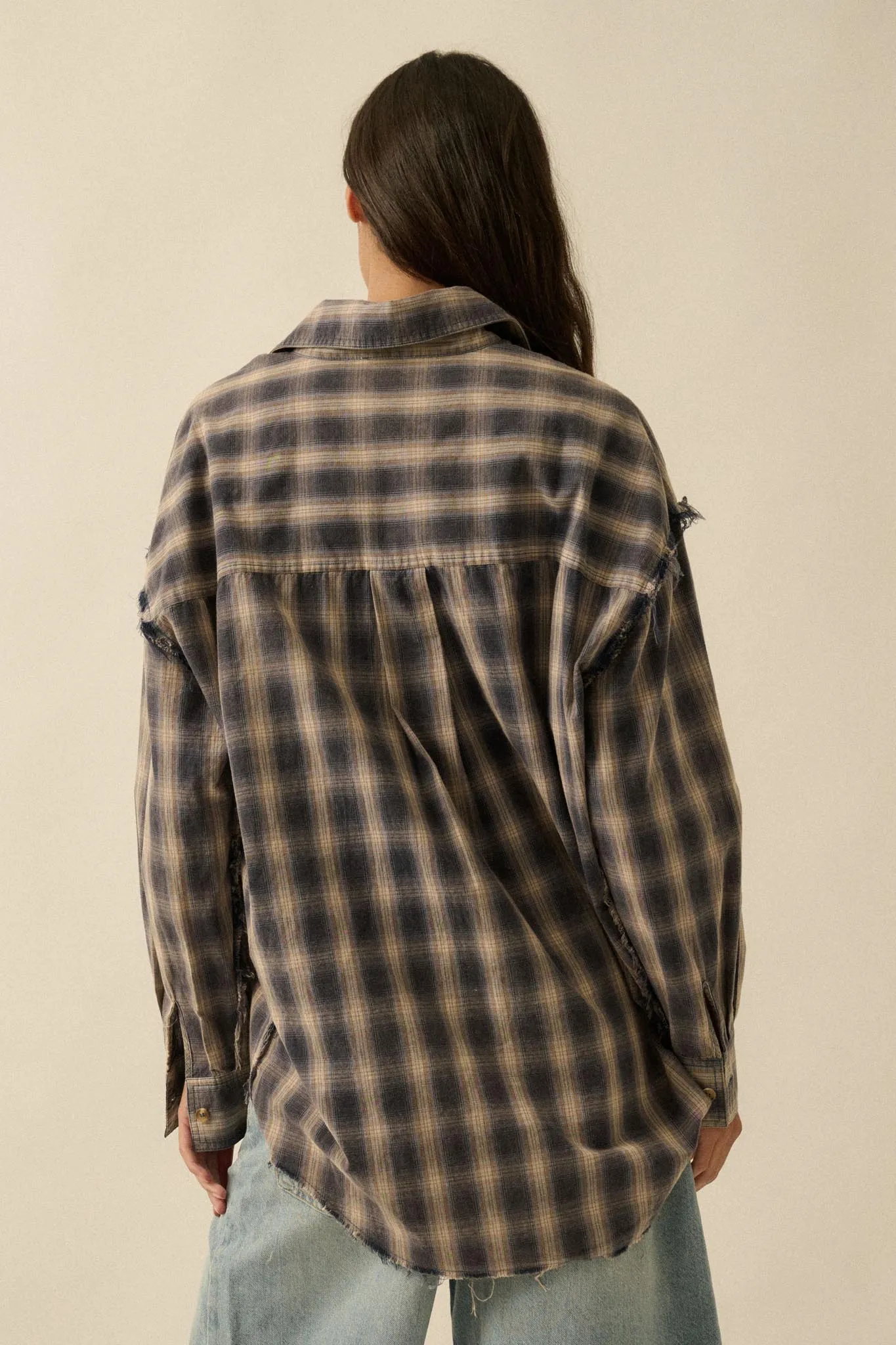 Lost and Found Plaid Raw-Edge Button-Up Shirt sold by Promesa product image thumbnail 2