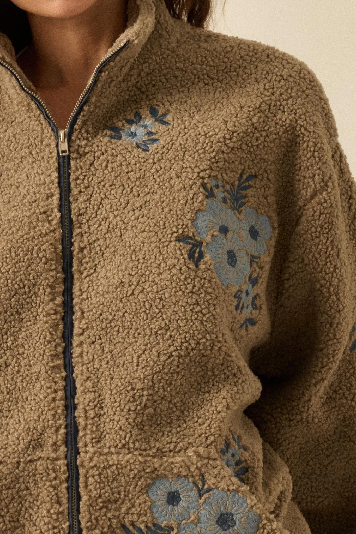 Warm Blossoms Floral-Embroidered Fleece Jacket sold by Promesa product image thumbnail 5