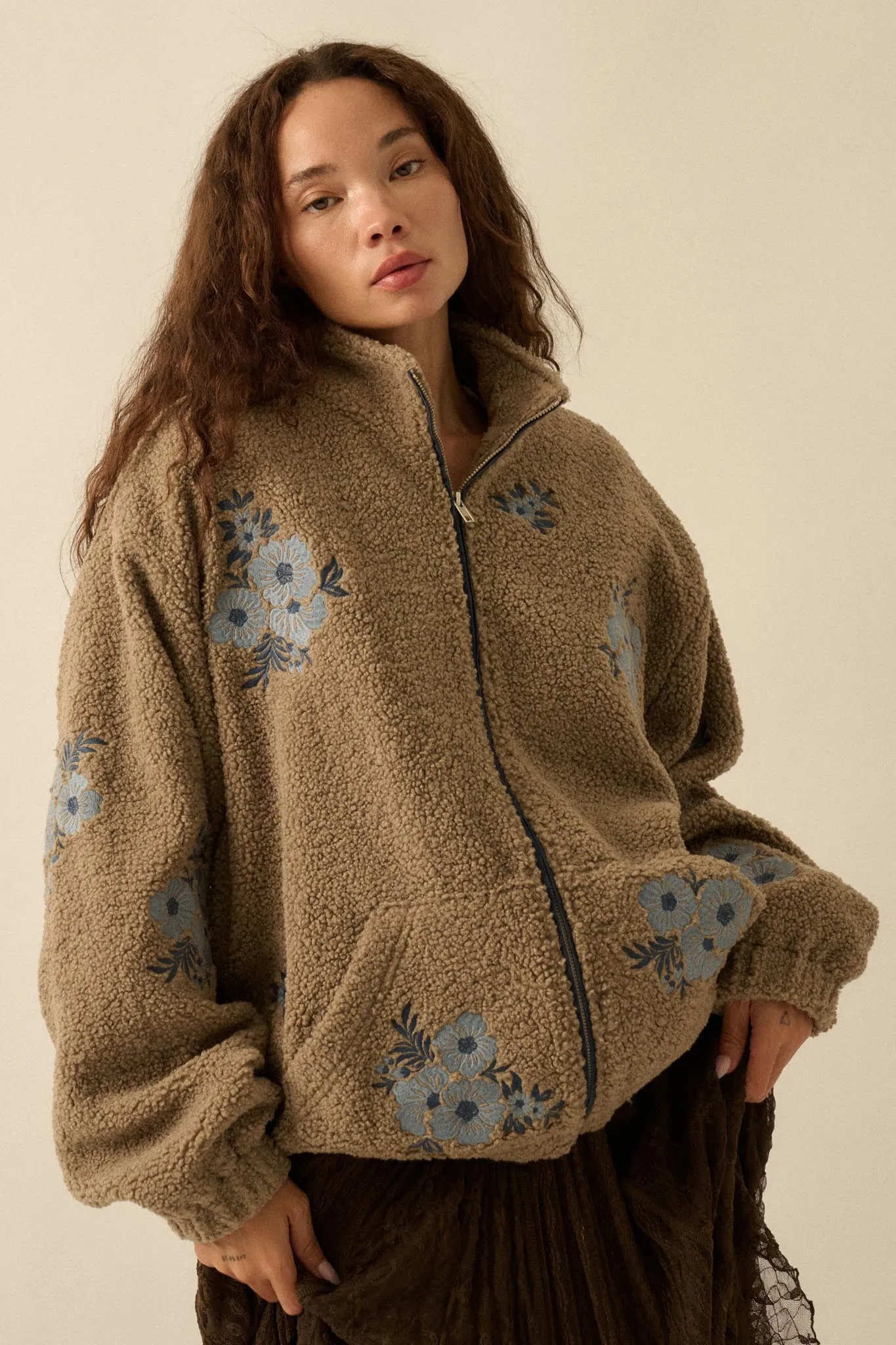 Warm Blossoms Floral-Embroidered Fleece Jacket sold by Promesa product image thumbnail 4