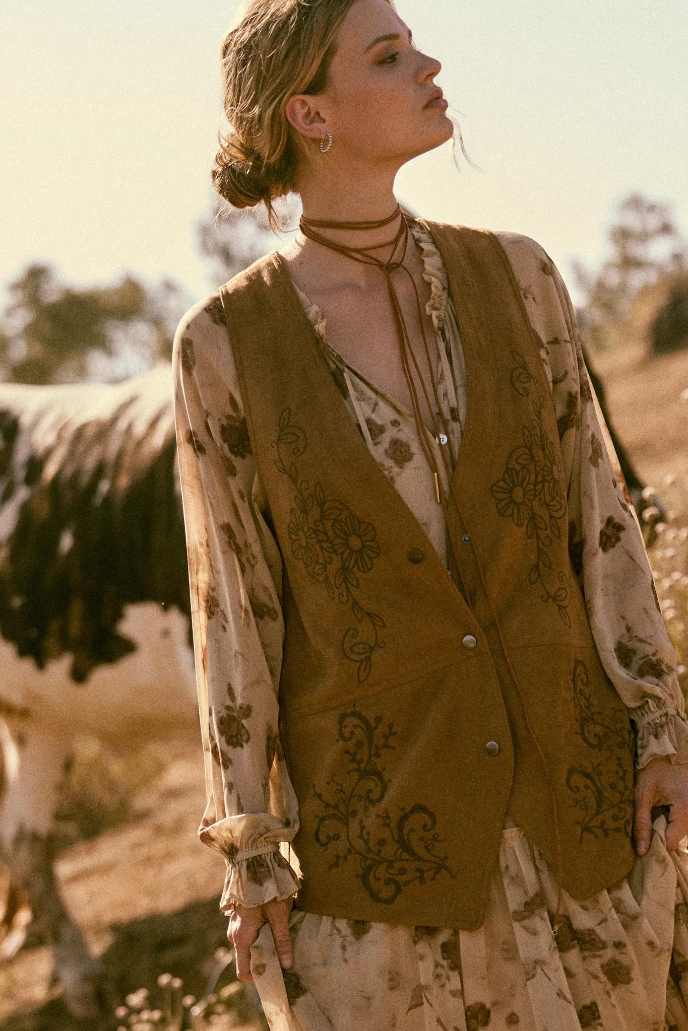 Sweet Meadow Floral-Embroidered Vegan Suede Vest sold by Promesa
