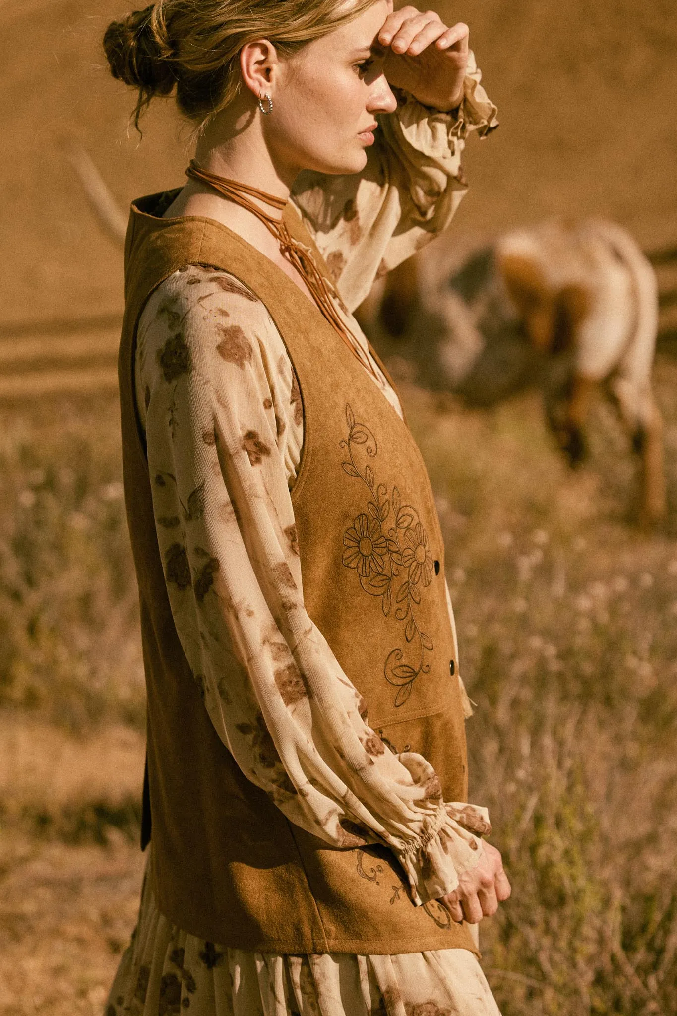 Sweet Meadow Floral-Embroidered Vegan Suede Vest sold by Promesa product image thumbnail 3