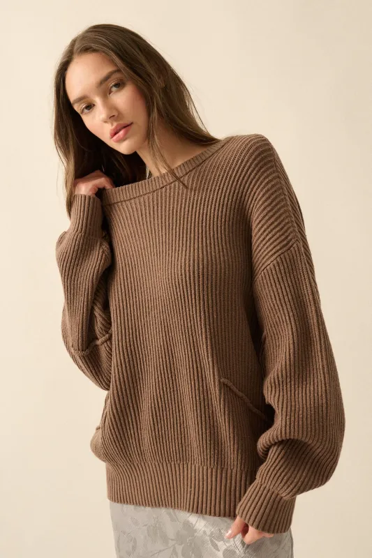 Peaceful Mood Ribbed Knit Exposed-Seam Sweater sold by Promesa