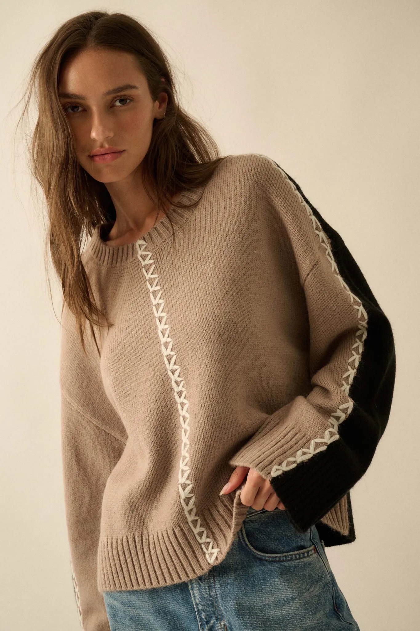 Look Twice Colorblock Stitch-Detail Sweater sold by Promesa product image thumbnail 5