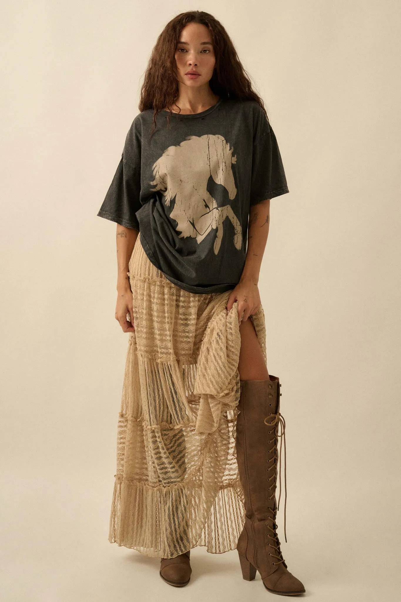 Wild Beauty Distressed Oversize Horse Graphic Tee sold by Promesa product image thumbnail 3