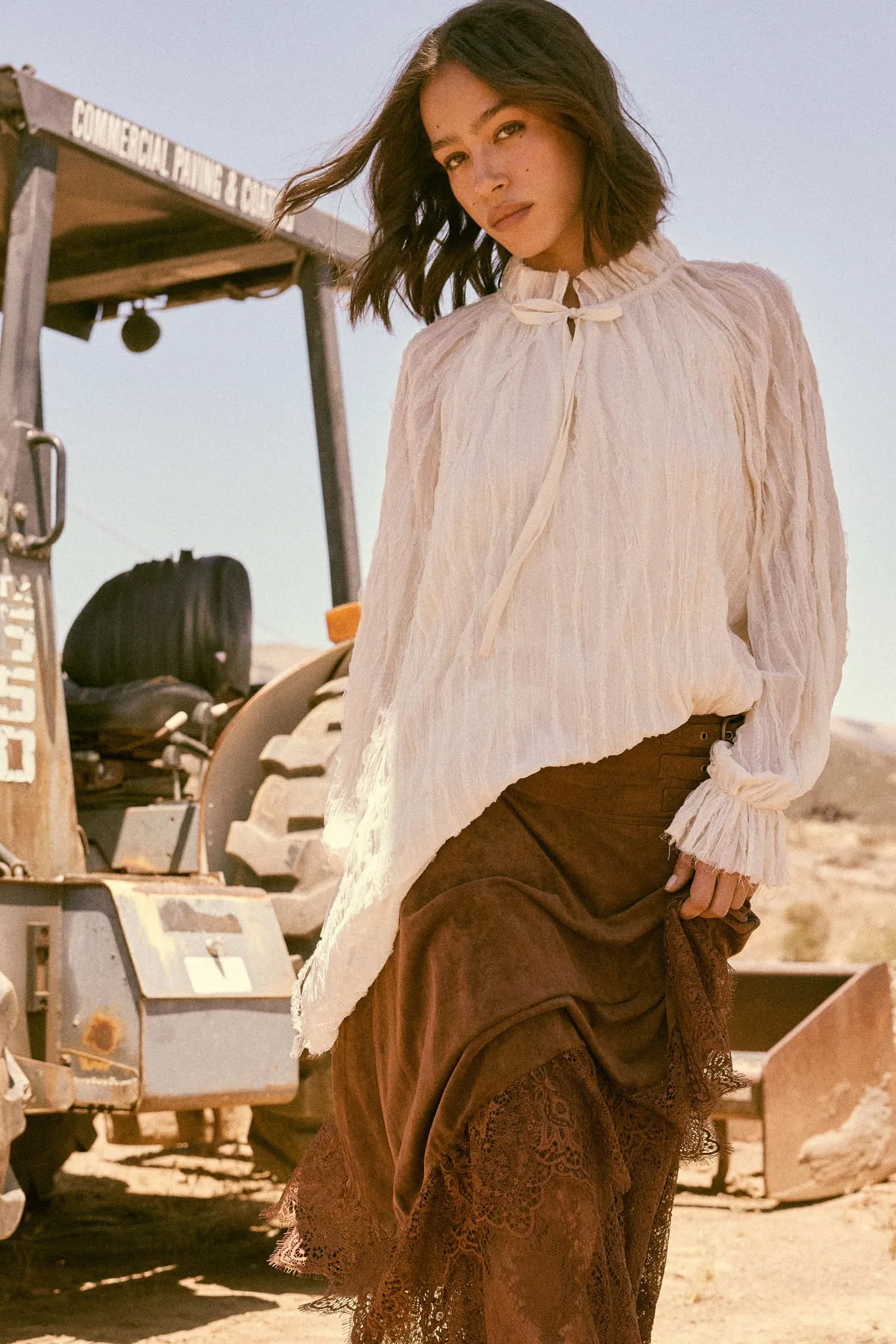 Gentle Whisper Raw-Edge Chiffon Ruffled Mini Dress sold by Promesa product image thumbnail 3