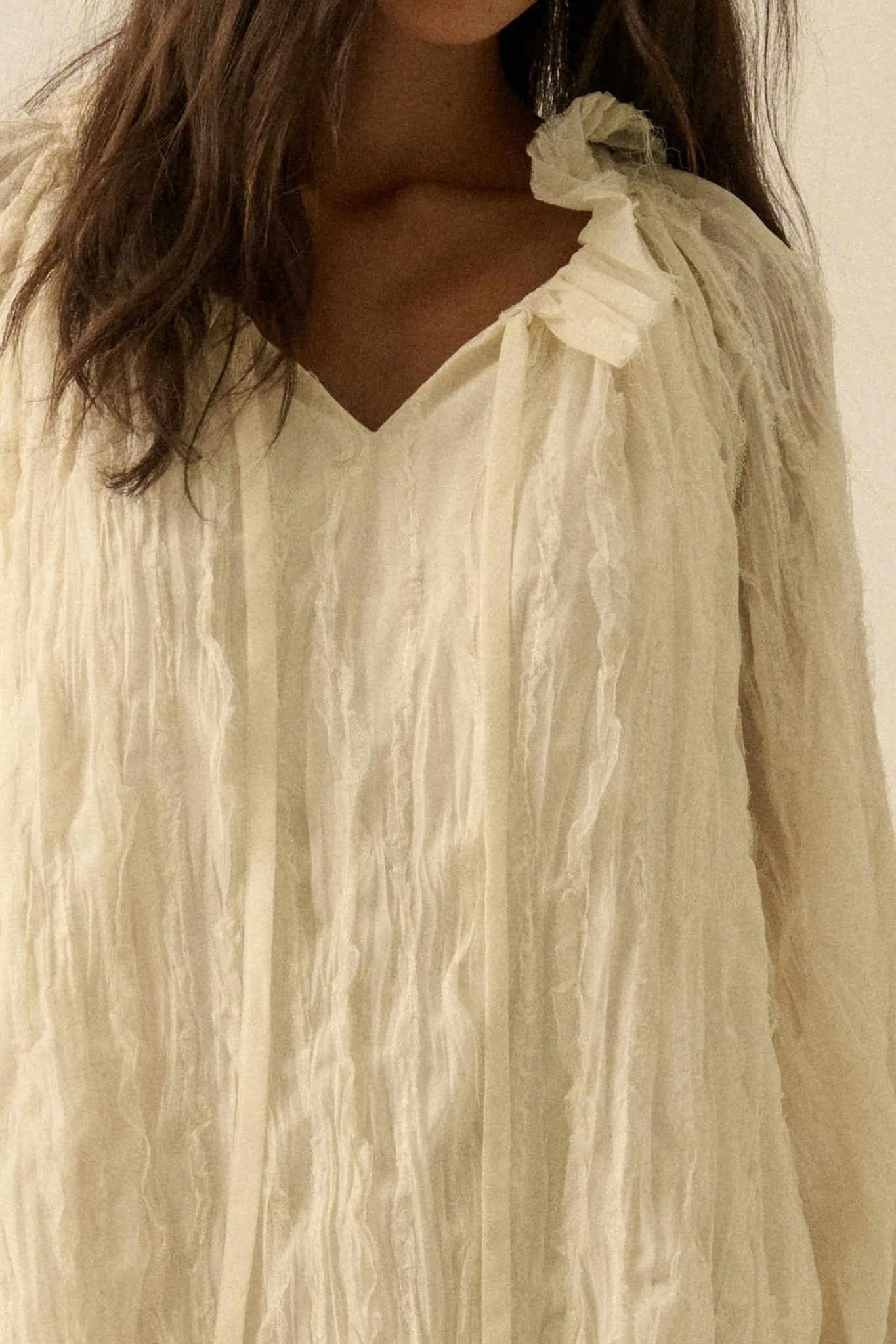 Gentle Whisper Raw-Edge Chiffon Ruffled Mini Dress sold by Promesa product image thumbnail 5