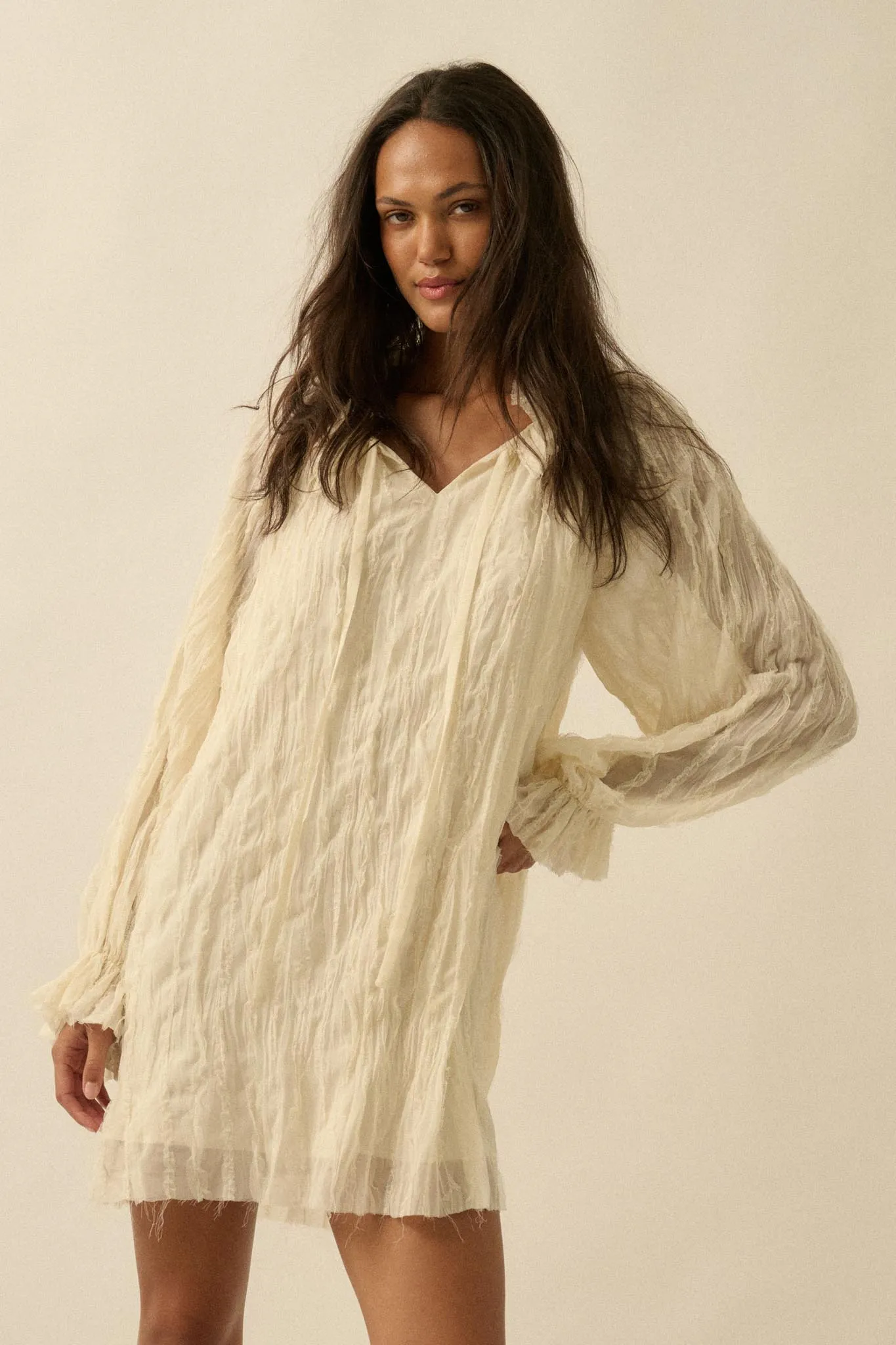 Gentle Whisper Raw-Edge Chiffon Ruffled Mini Dress sold by Promesa product image thumbnail 4