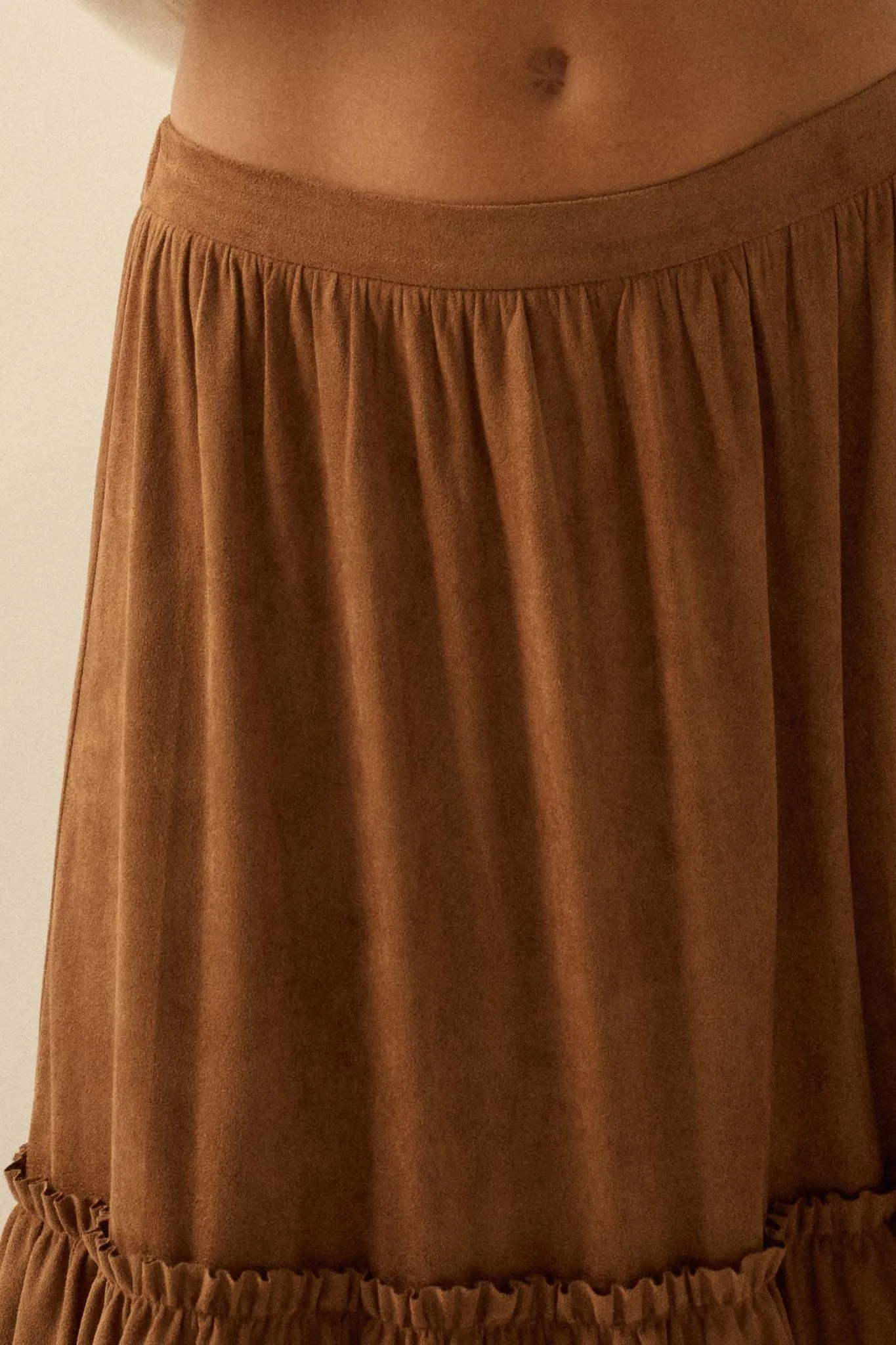Tender Touch Vegan Suede Tiered Ruffle Maxi Skirt sold by Promesa product image thumbnail 5