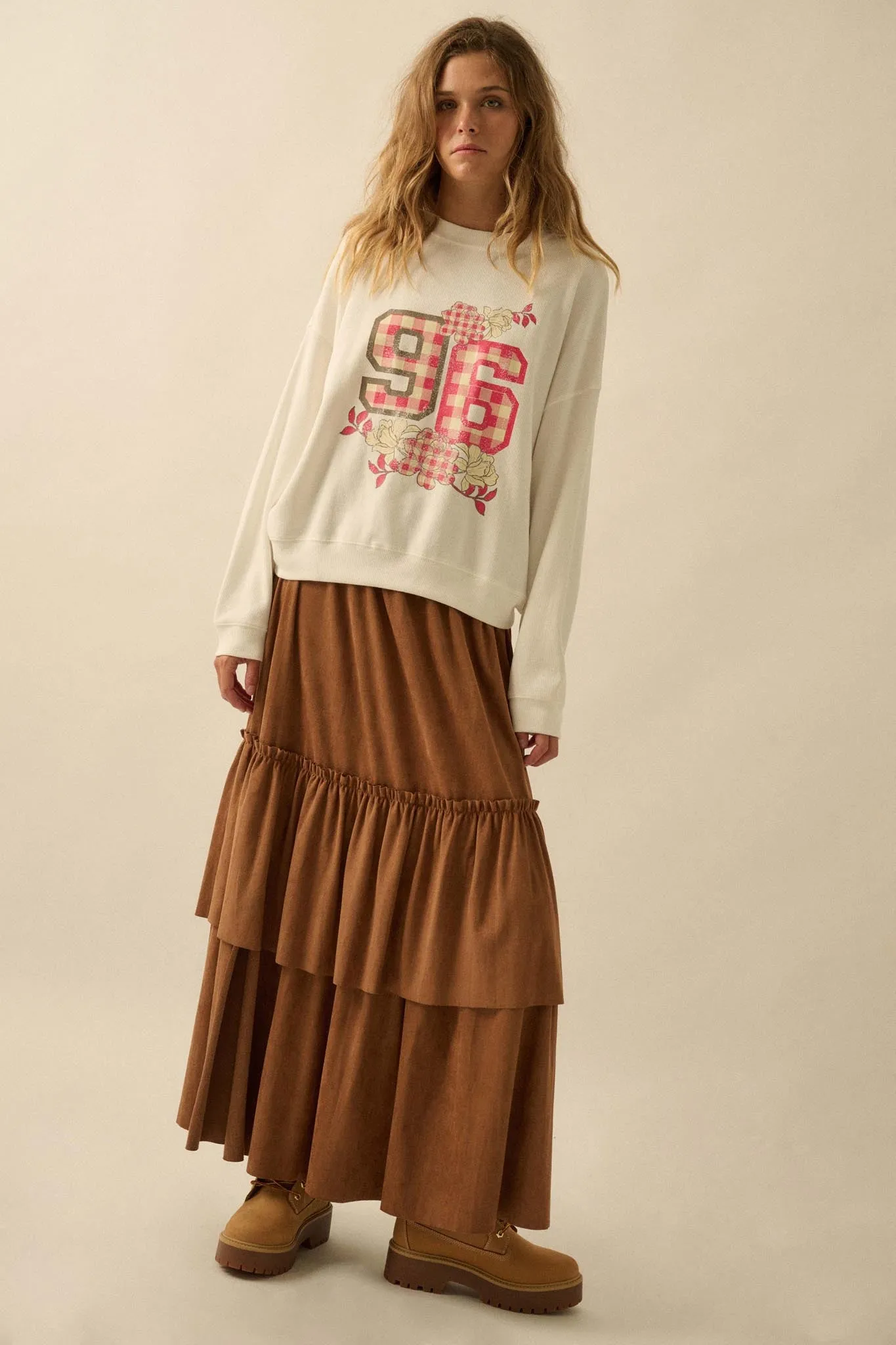 Tender Touch Vegan Suede Tiered Ruffle Maxi Skirt sold by Promesa product image thumbnail 4