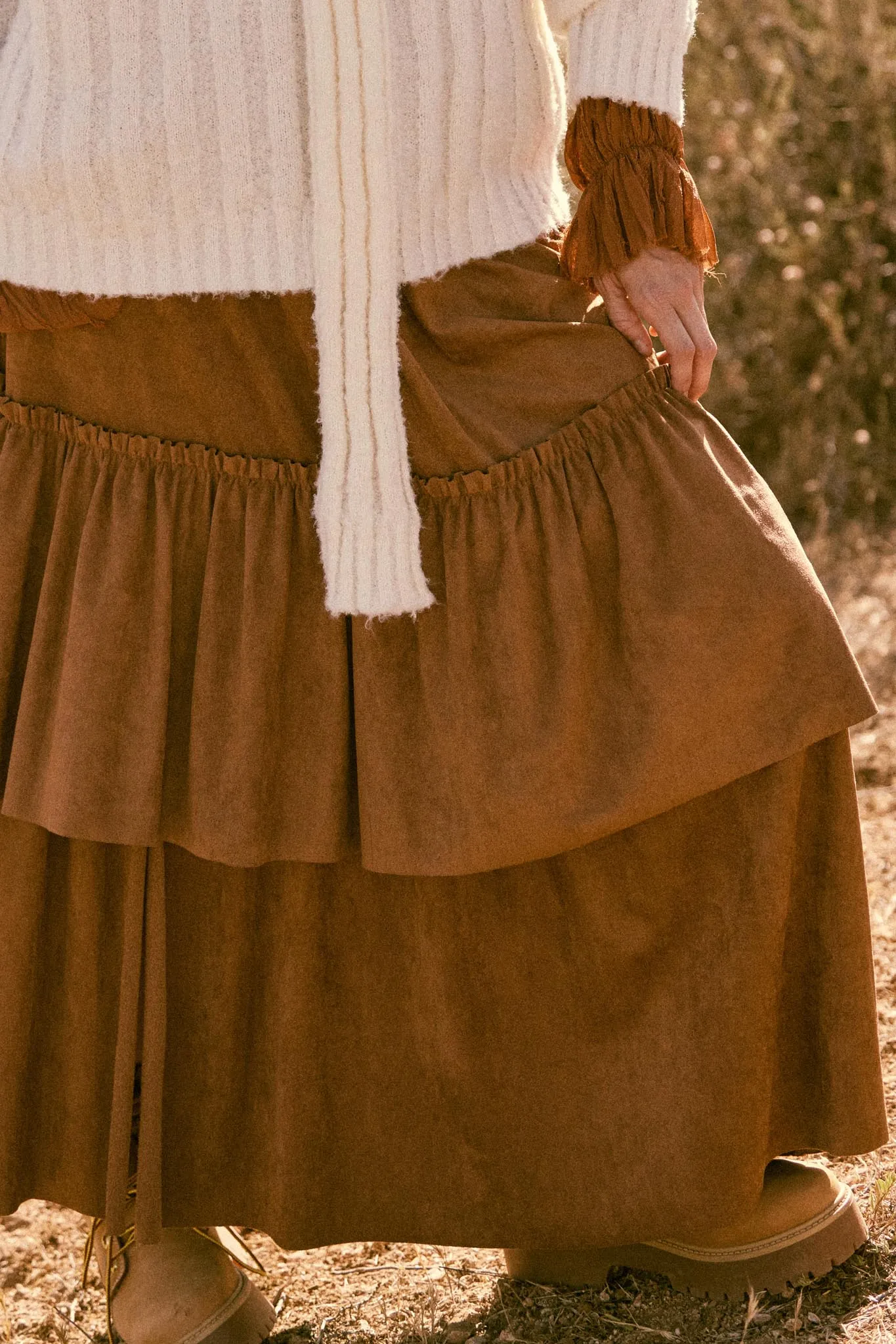 Tender Touch Vegan Suede Tiered Ruffle Maxi Skirt sold by Promesa product image thumbnail 2