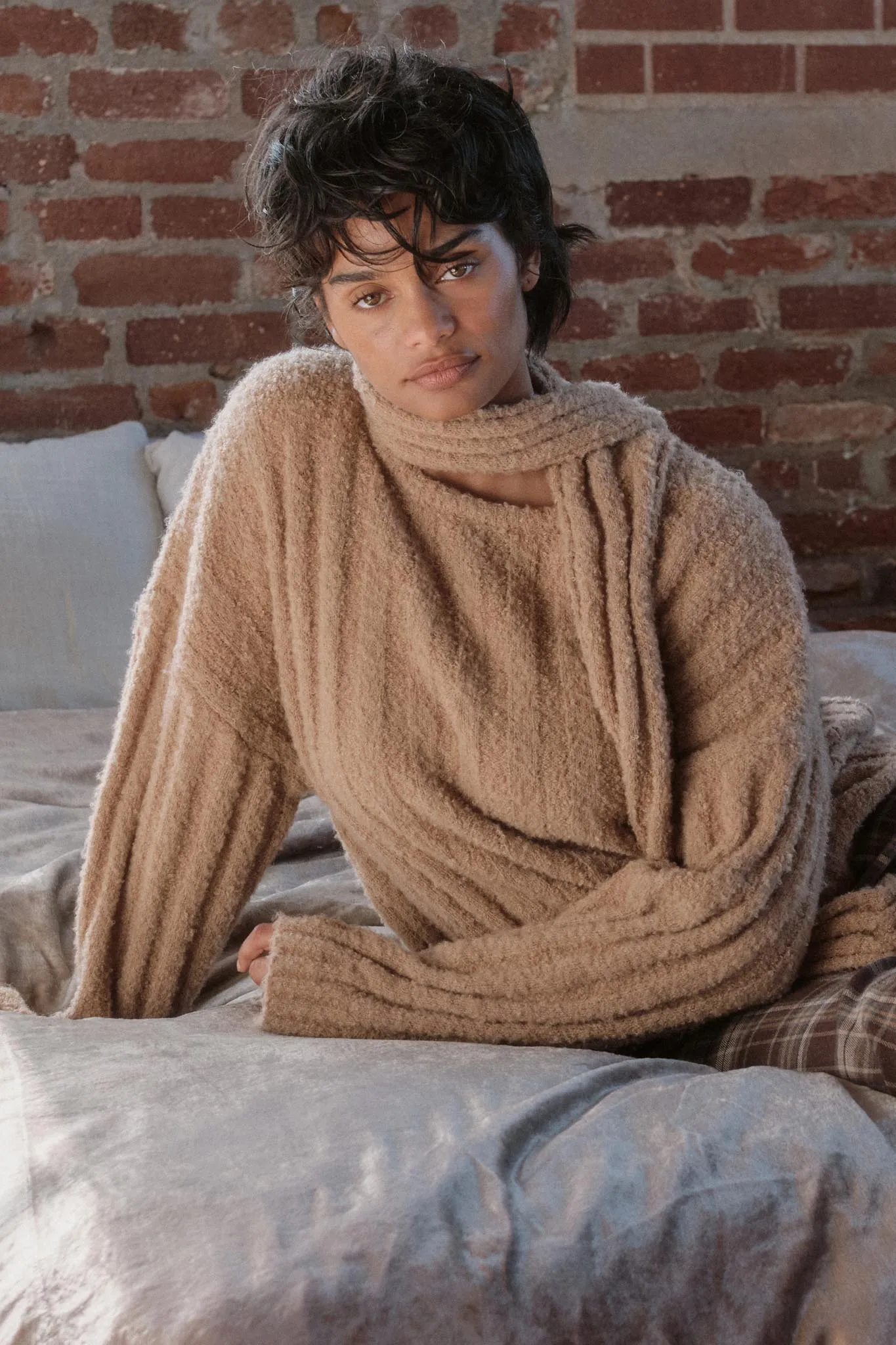 Keep Your Cool Textured Ribbed Knit Scarf Sweater sold by Promesa product image thumbnail 3