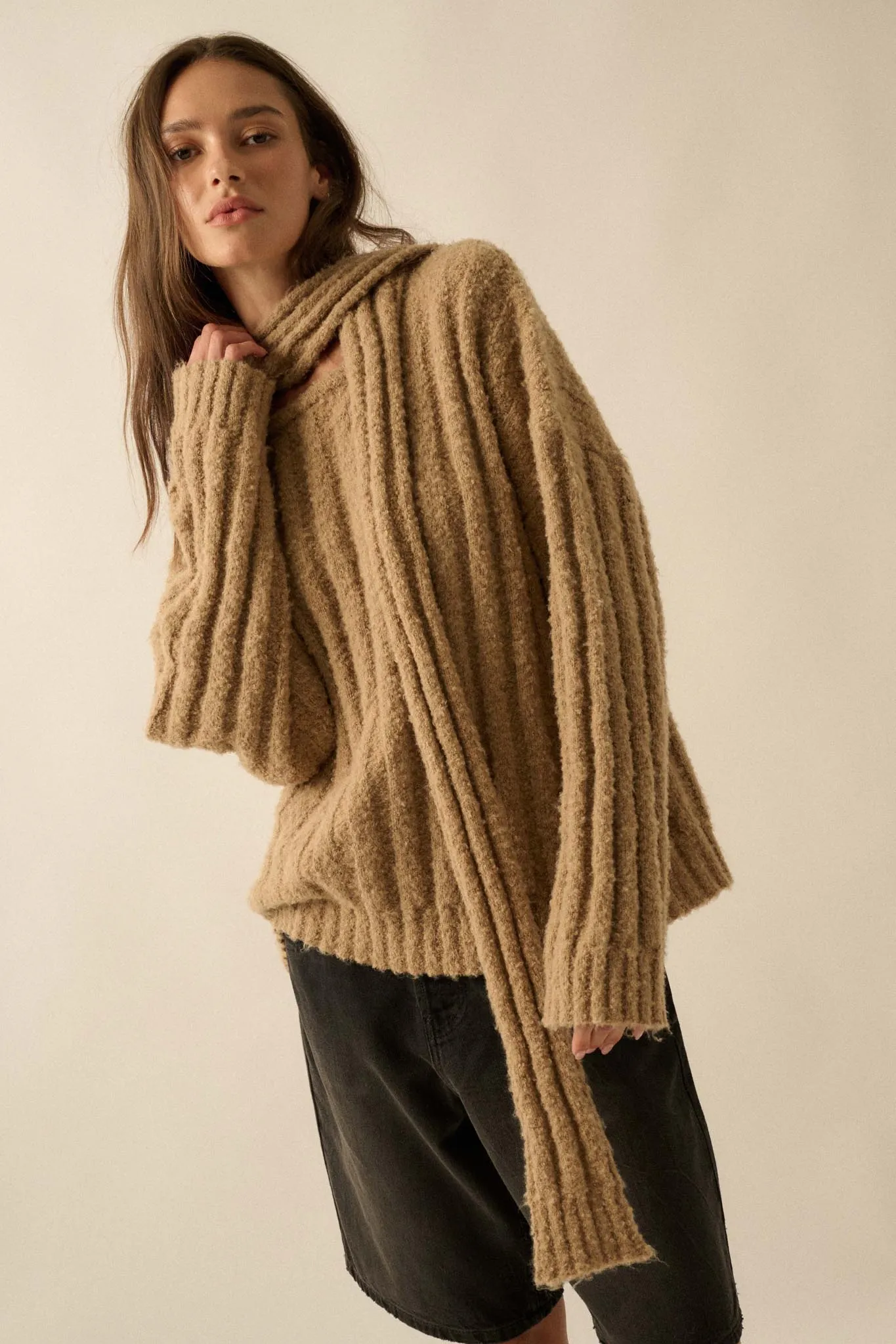 Keep Your Cool Textured Ribbed Knit Scarf Sweater sold by Promesa product image thumbnail 4